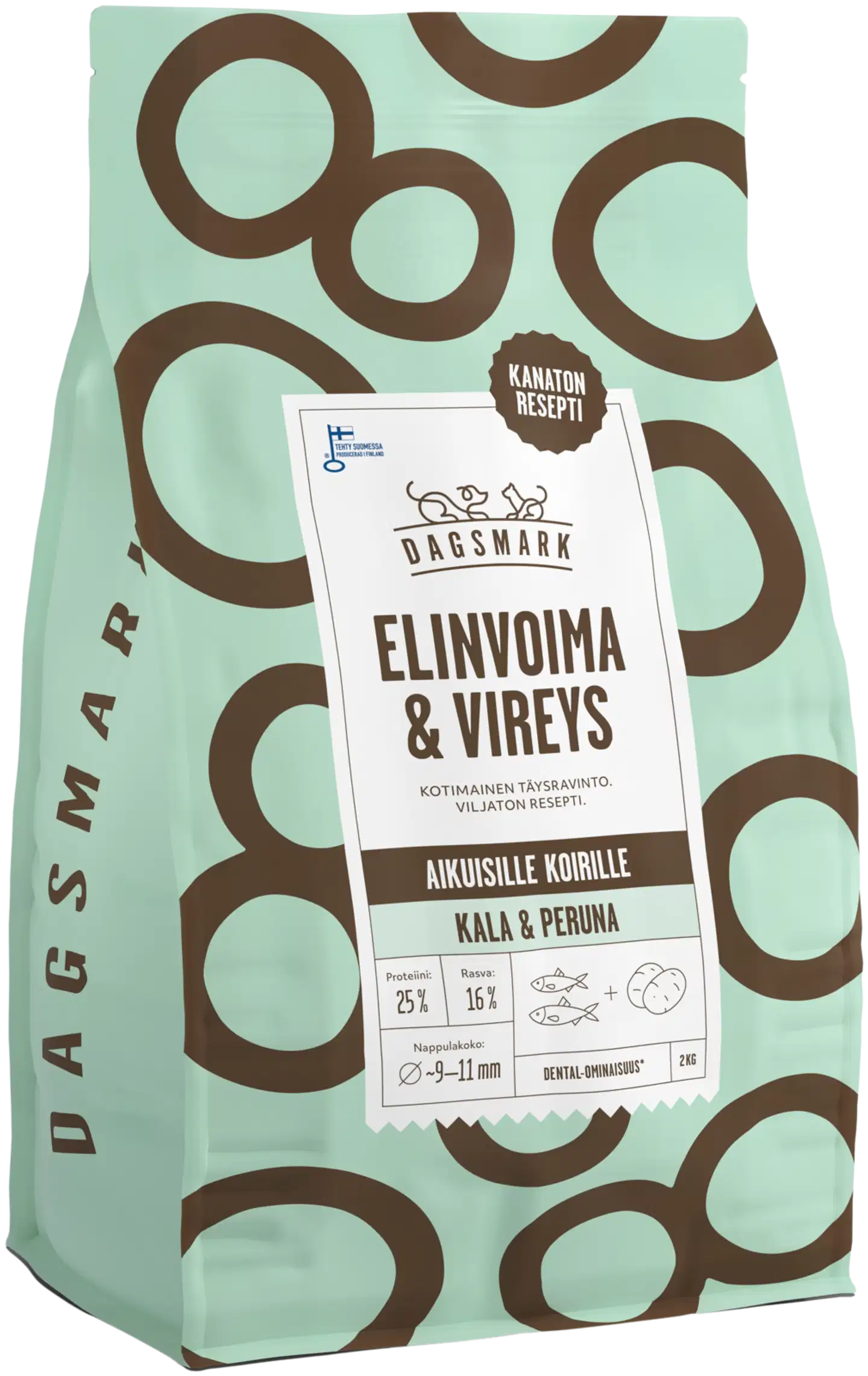 Dagsmark ELINVOIMA & VIREYS koiran kuivaruoka viljaton kala-peruna 2 kg