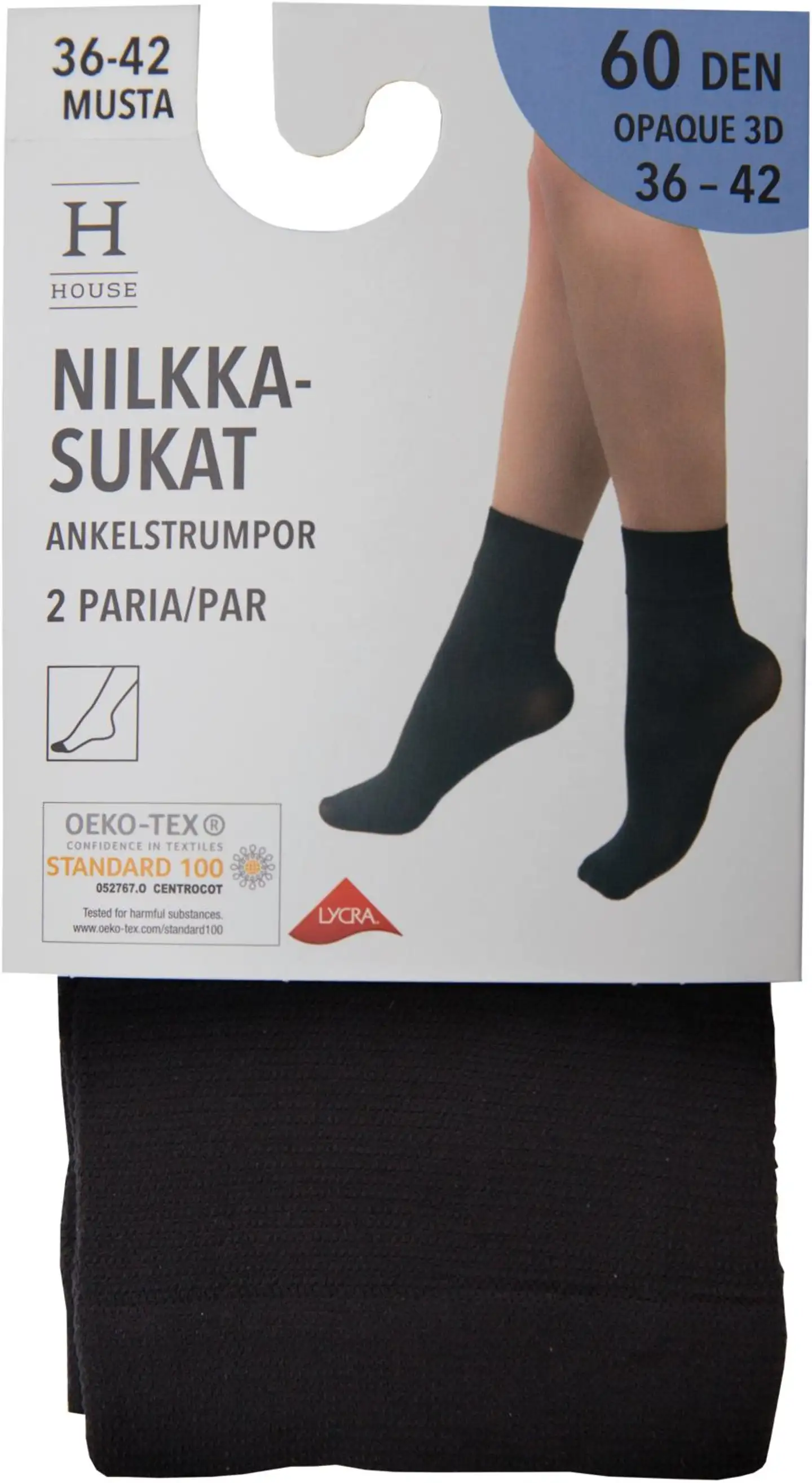 House naisten nilkkasukat 60 den 3D Opaque 2-pack - BLACK