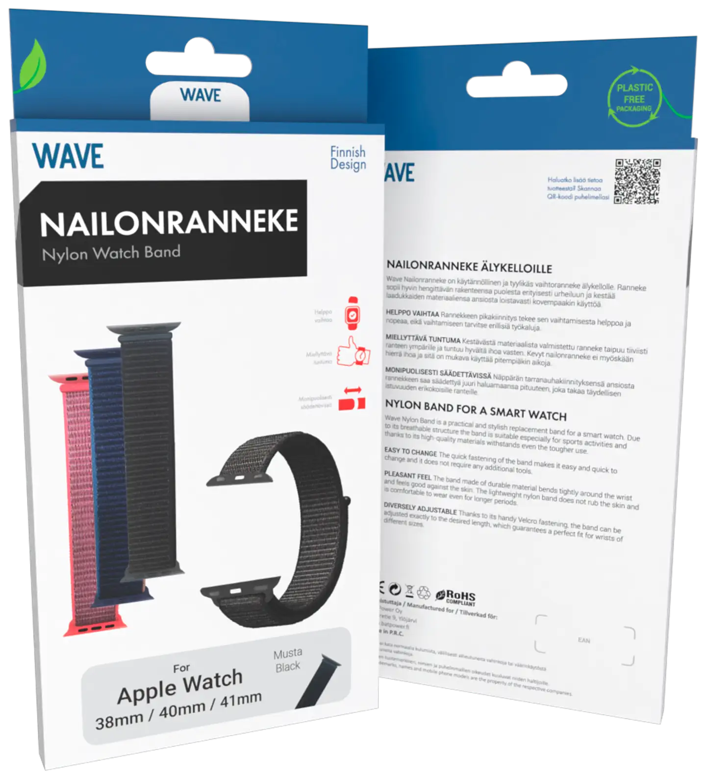 Wave Nailonranneke, Apple Watch 38mm / Apple Watch 40mm / Apple Watch 41mm / Apple Watch 42mm (Series 10), Musta - 4