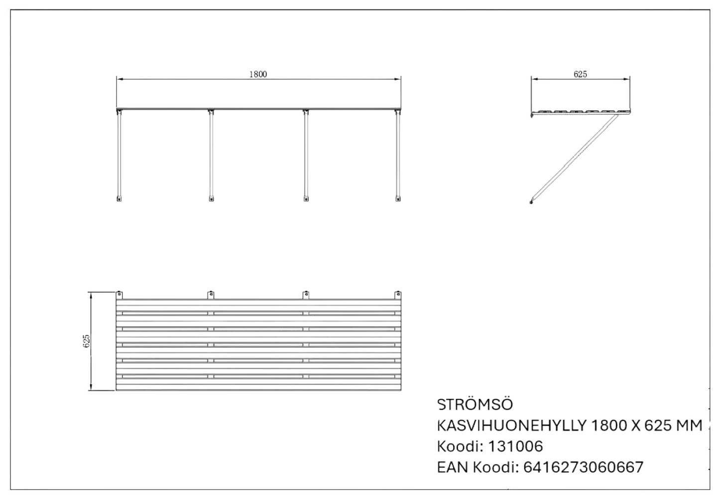 Kasvihuonehylly musta 1800x625mm - 2