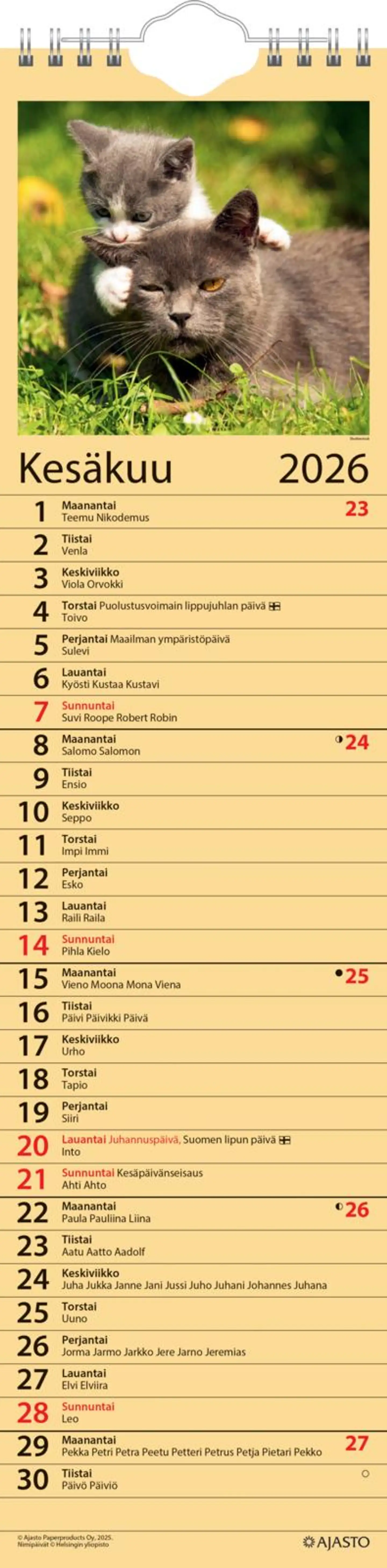 Ajasto seinäkalenteri Kotimuistio/Hemkalendern - 2