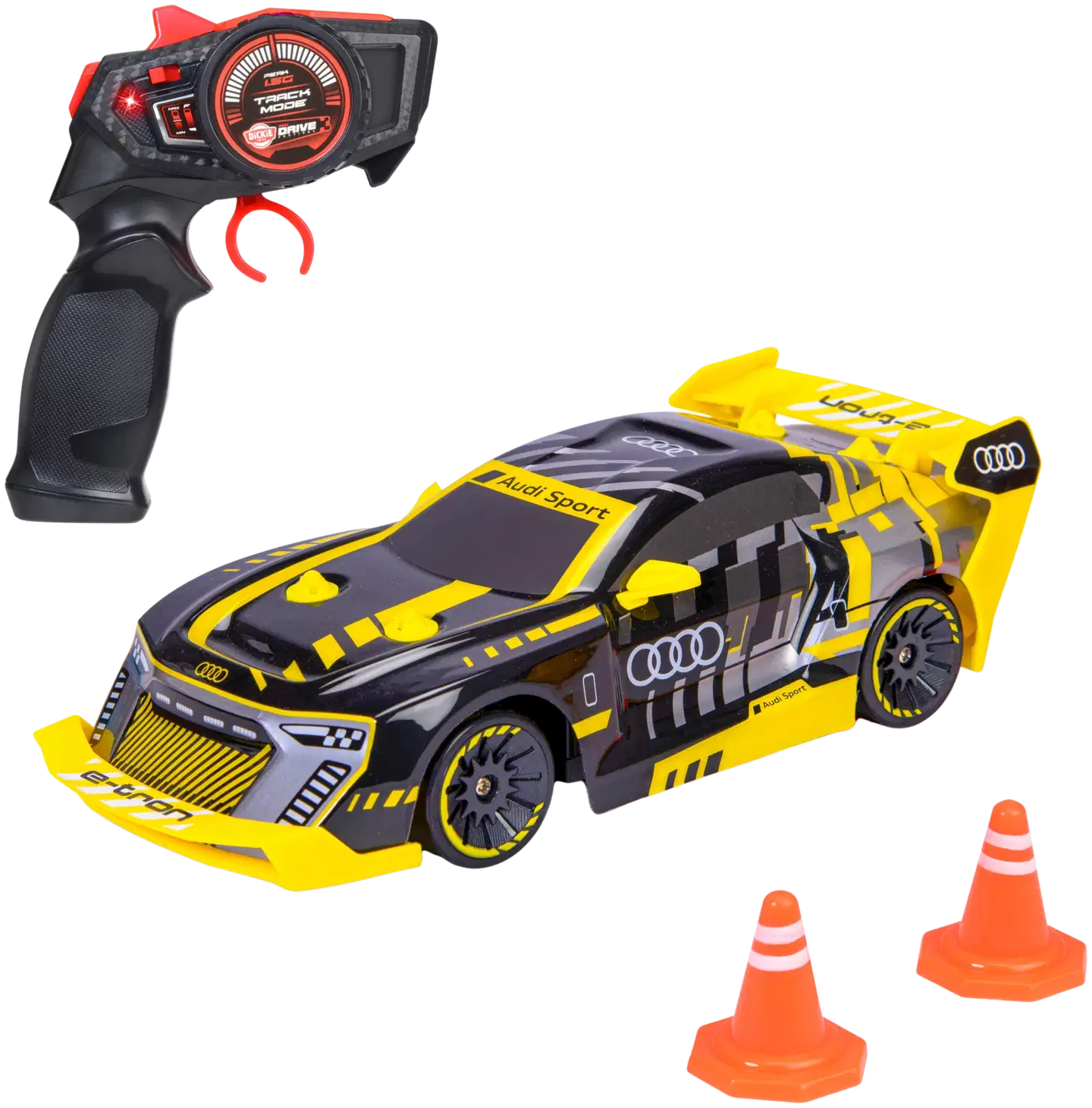 Dickie Toys RC Audi S1 E-Tron Quattro Drift, 22 cm, 1:24, 2-kanavainen ohjain, taajuus 2,4 GHz, USB-lataus, RTR - 2