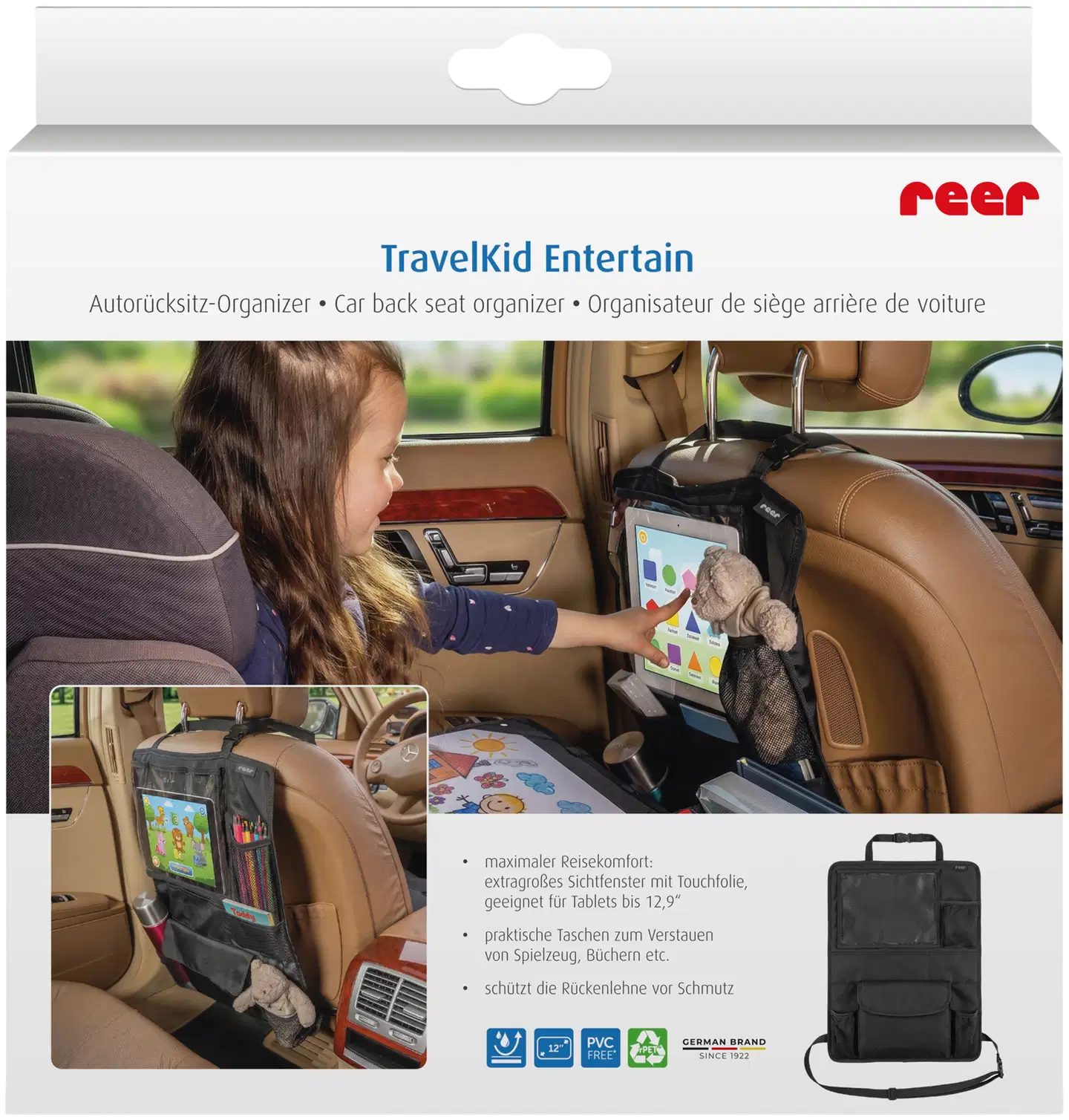 Reer potkusuoja autoon tablet-taskulla ja lokeroilla - 1