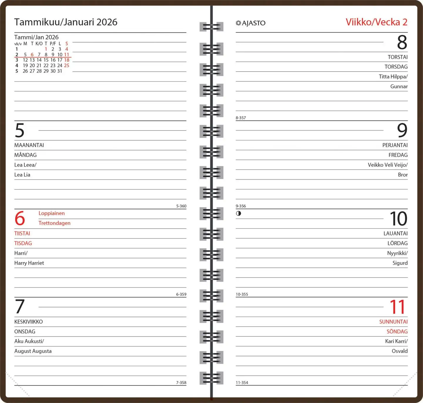 Ajasto taskukalenteri Agenda horizontal, ruskea - 2