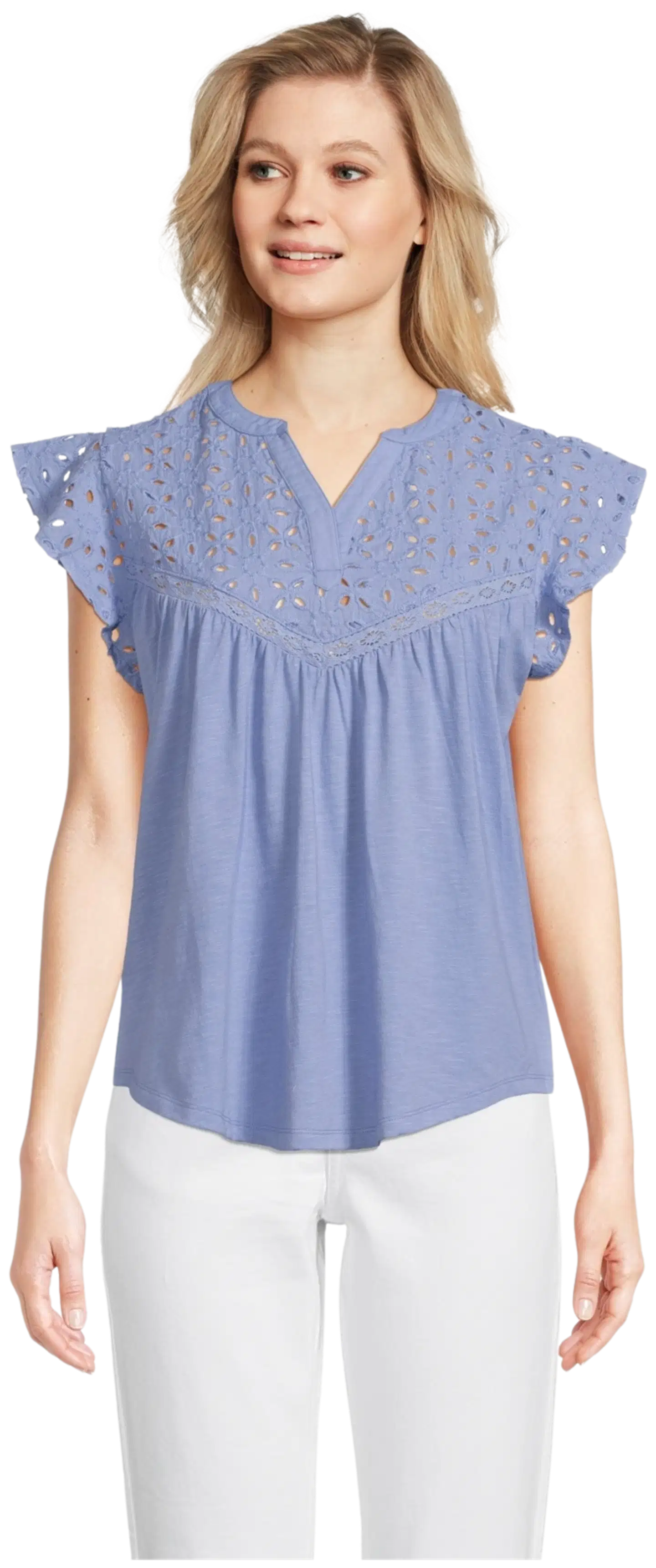 Margaux Riviera naisten pitsisomisteinen trikootoppi CG-116 - Lt.blue - 1