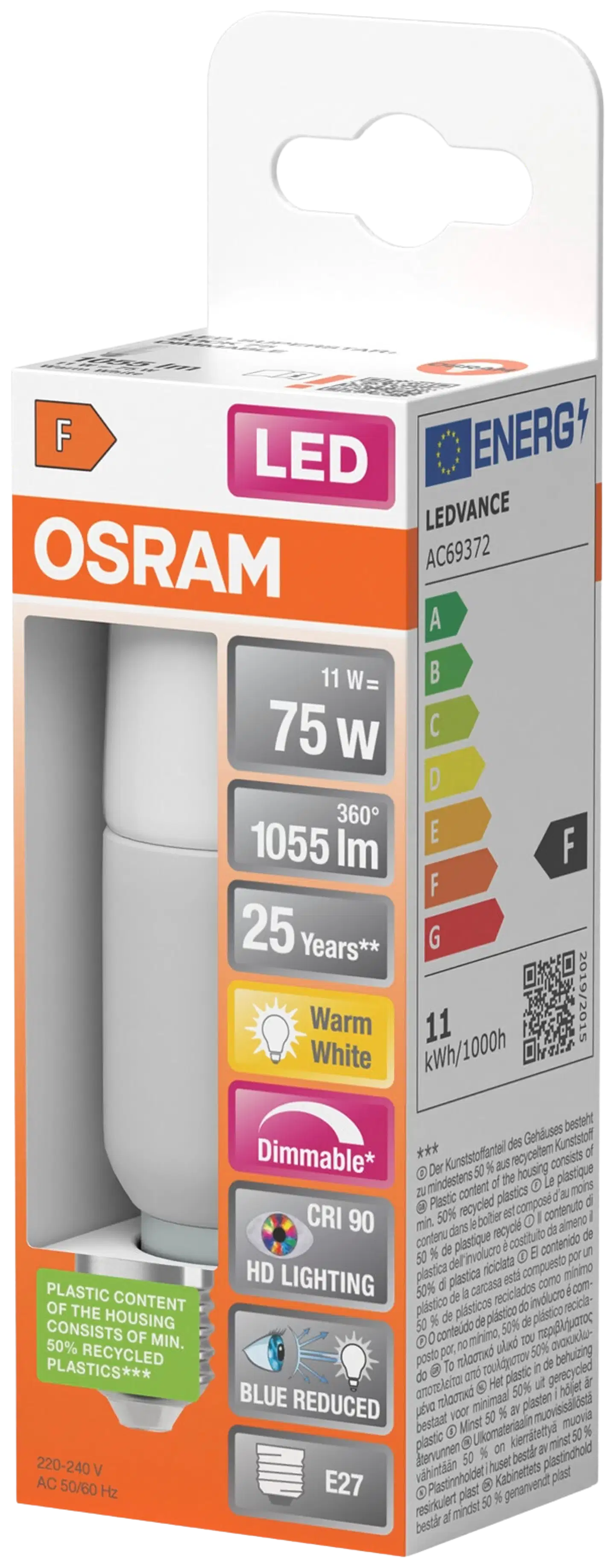 Osram LED-lamppu Stick 11W 2700K 1055lm E27 himmennettävä - 3