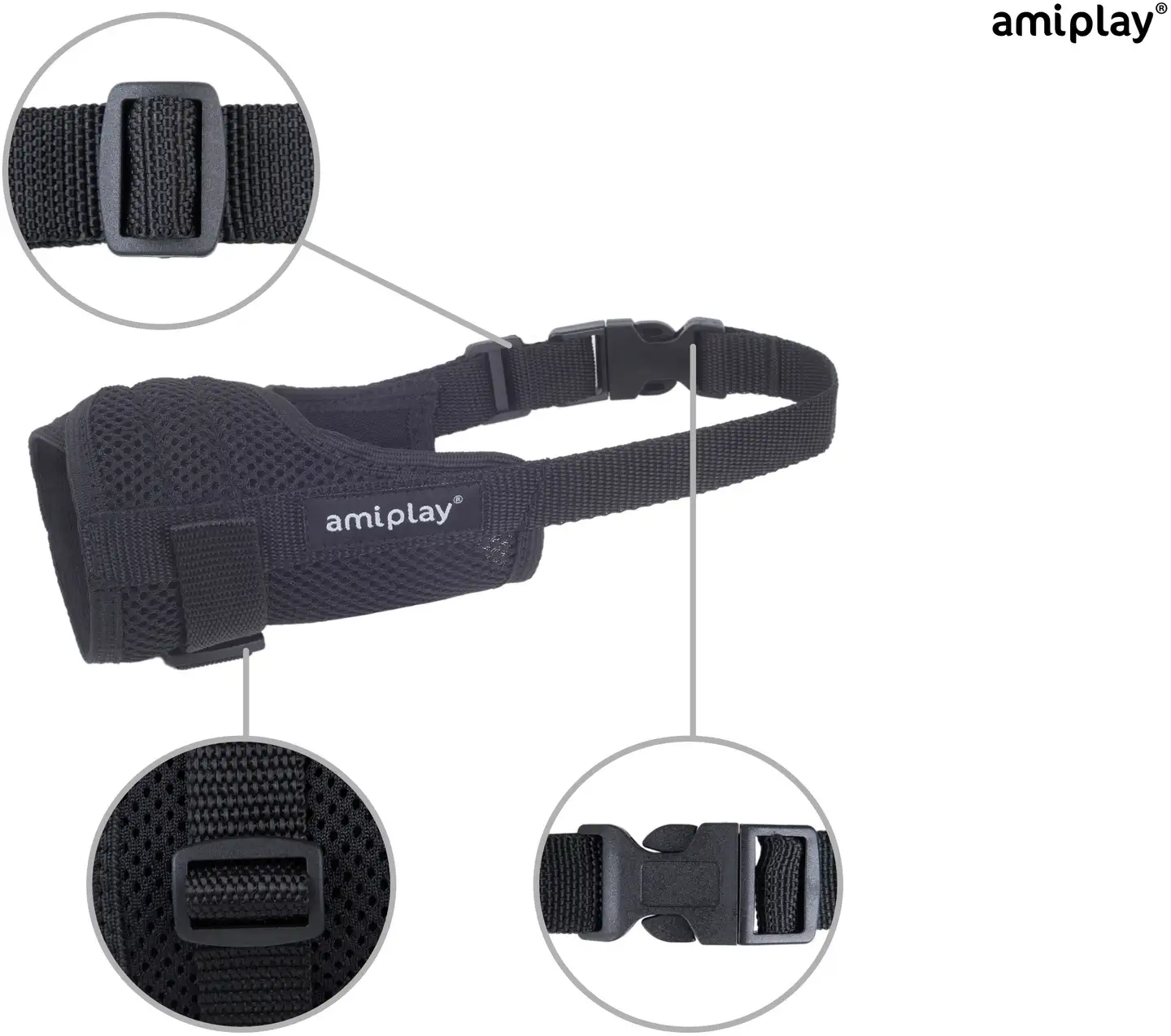 amiplay Air Hengittävä kuonokoppa S 16-20x20-30cm, musta - 2