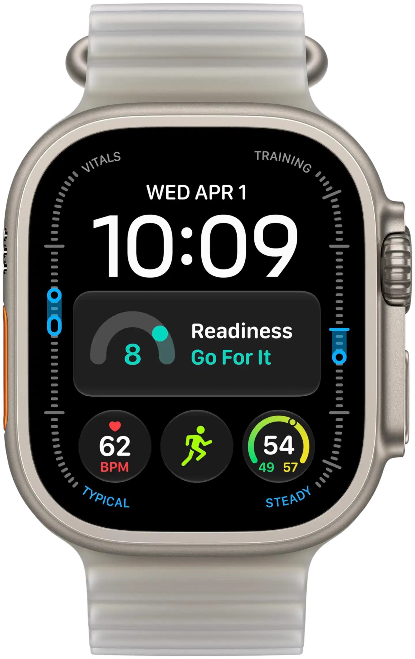 Apple Watch Ultra 4 GPS + Cellular 49 mm:n luonnontitaanikuori ja läpikuultavanharmaa Ocean-ranneke - MJAD4KS/A - 1