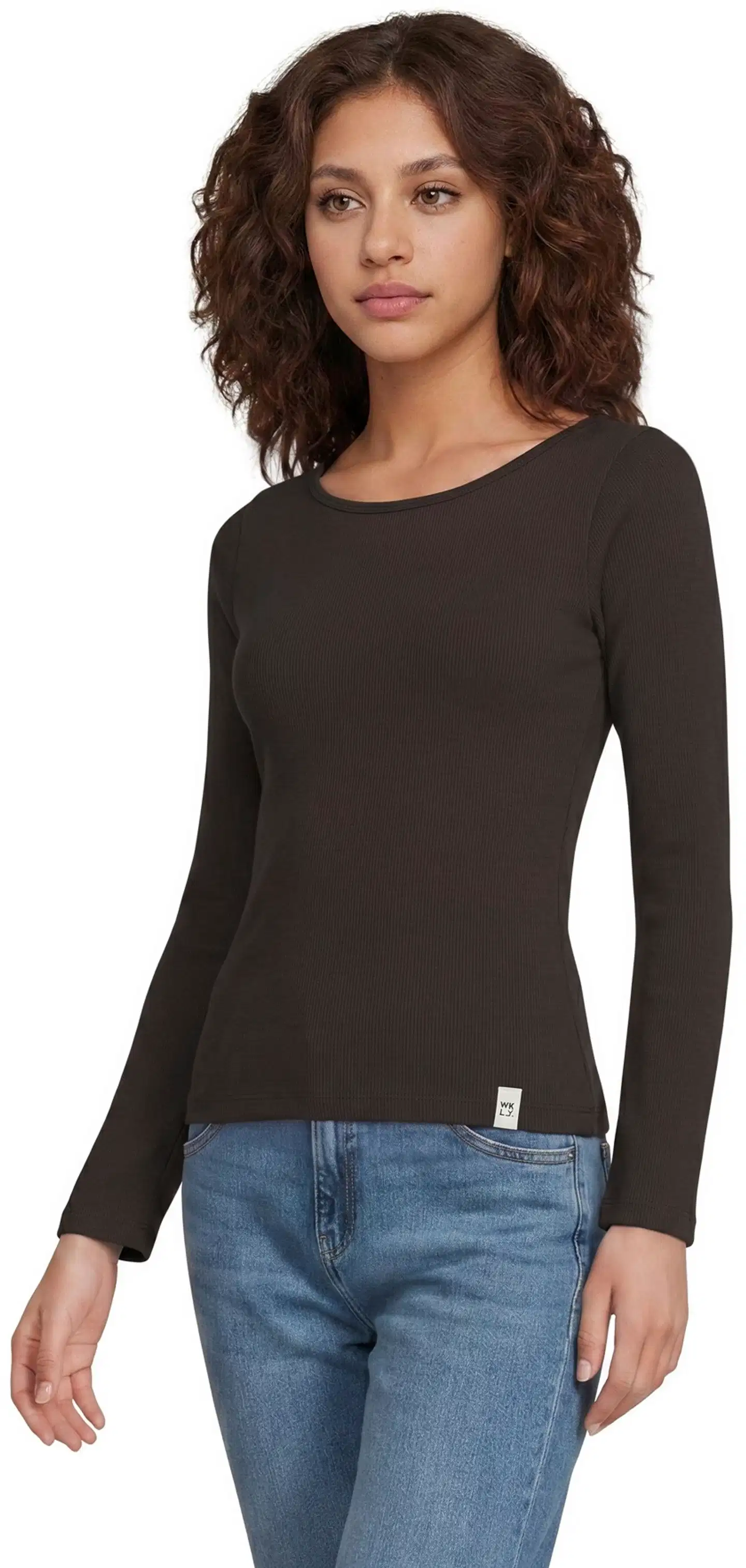 WKLY. naisten ribbipusero boatneck, levenevä hihansuu 213W312603 - Chocolate - 1