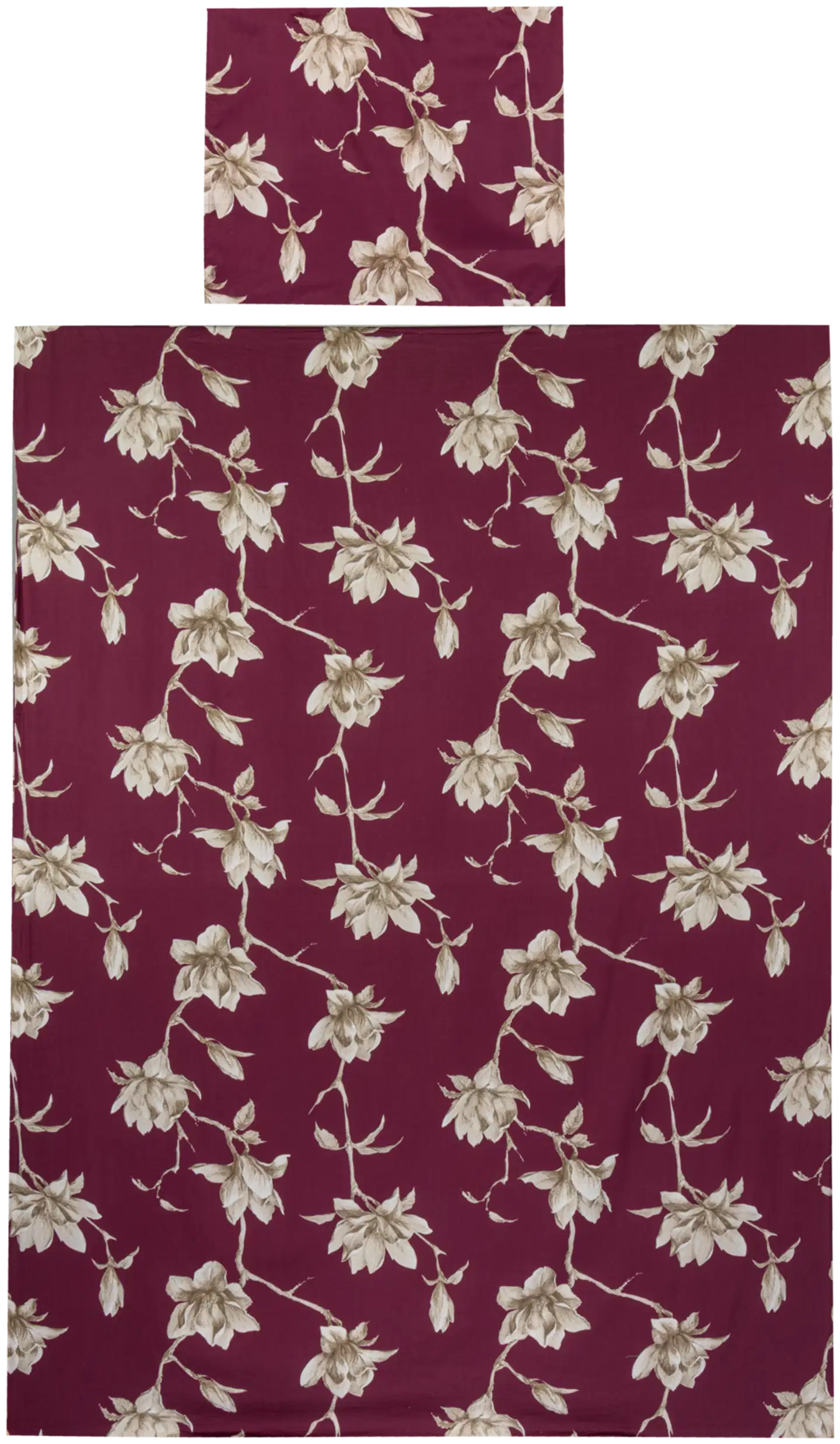 House satiinipussilakanasetti Blomster 150x210 cm burgundy - 1
