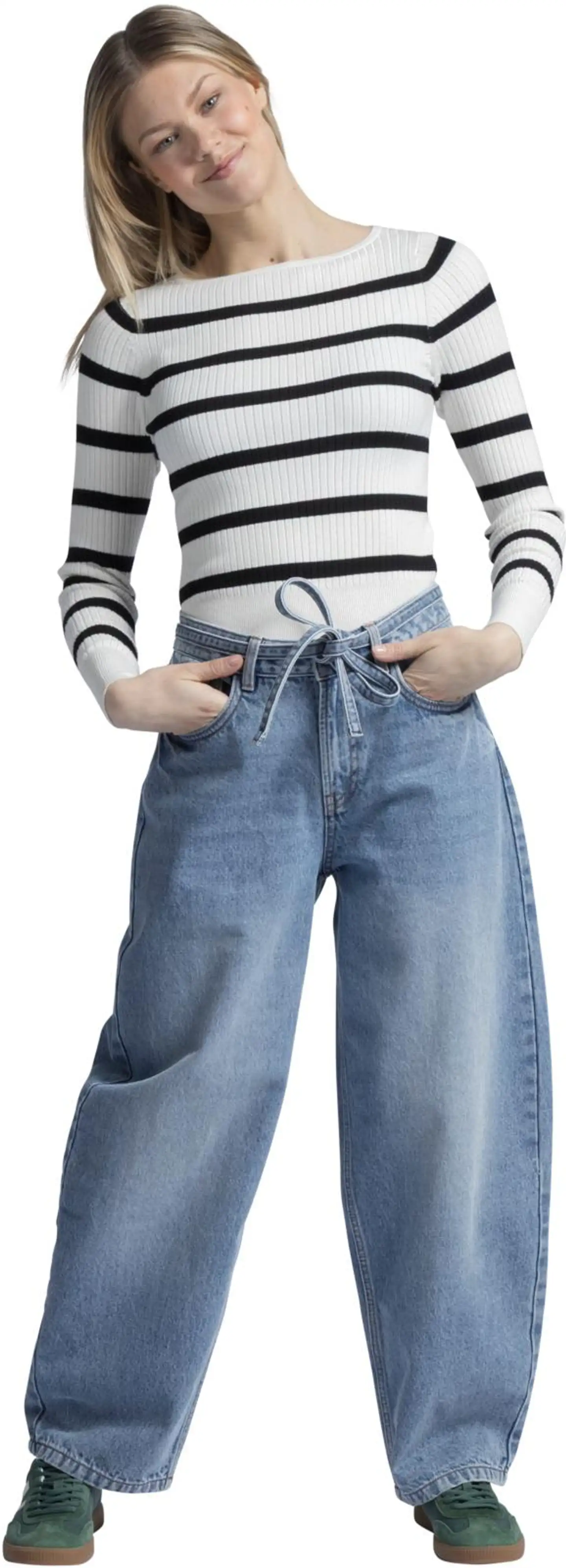 WKLY. naisten raidallinen ribbineulepusero 213W280252 - off white/black - 10