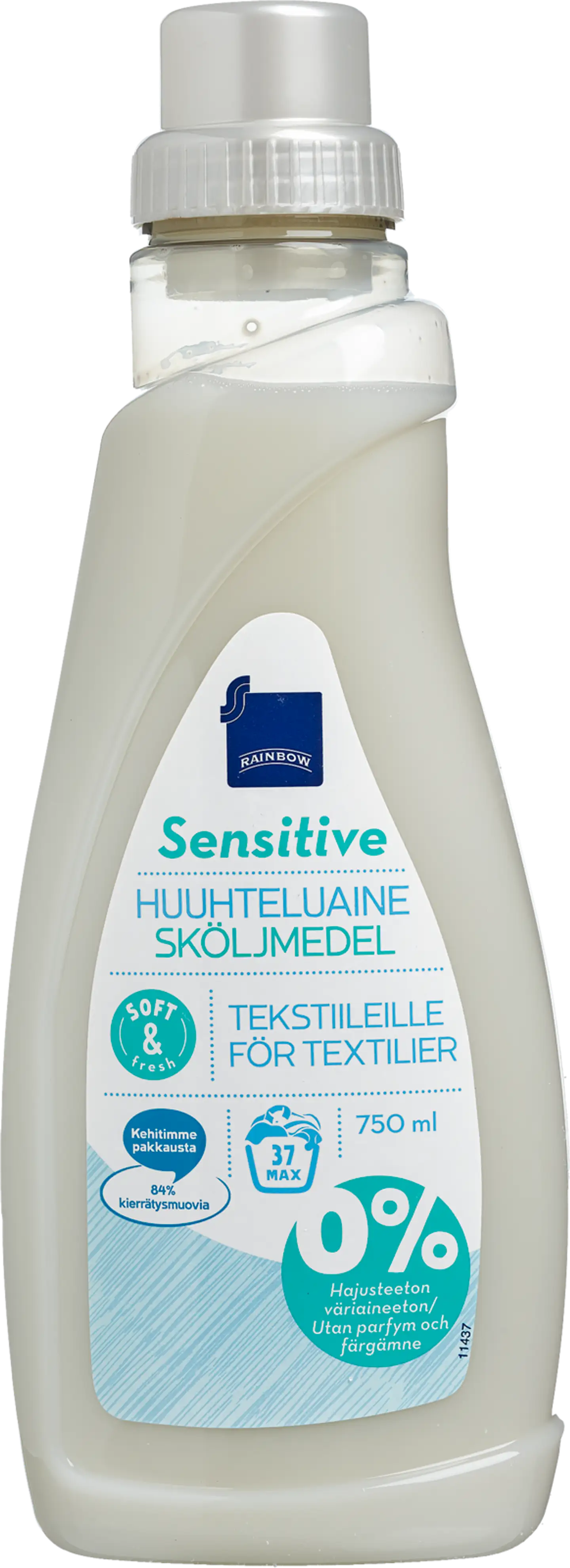 Rainbow 750ml sensitive tekstiilien huuhteluaine hajusteeton