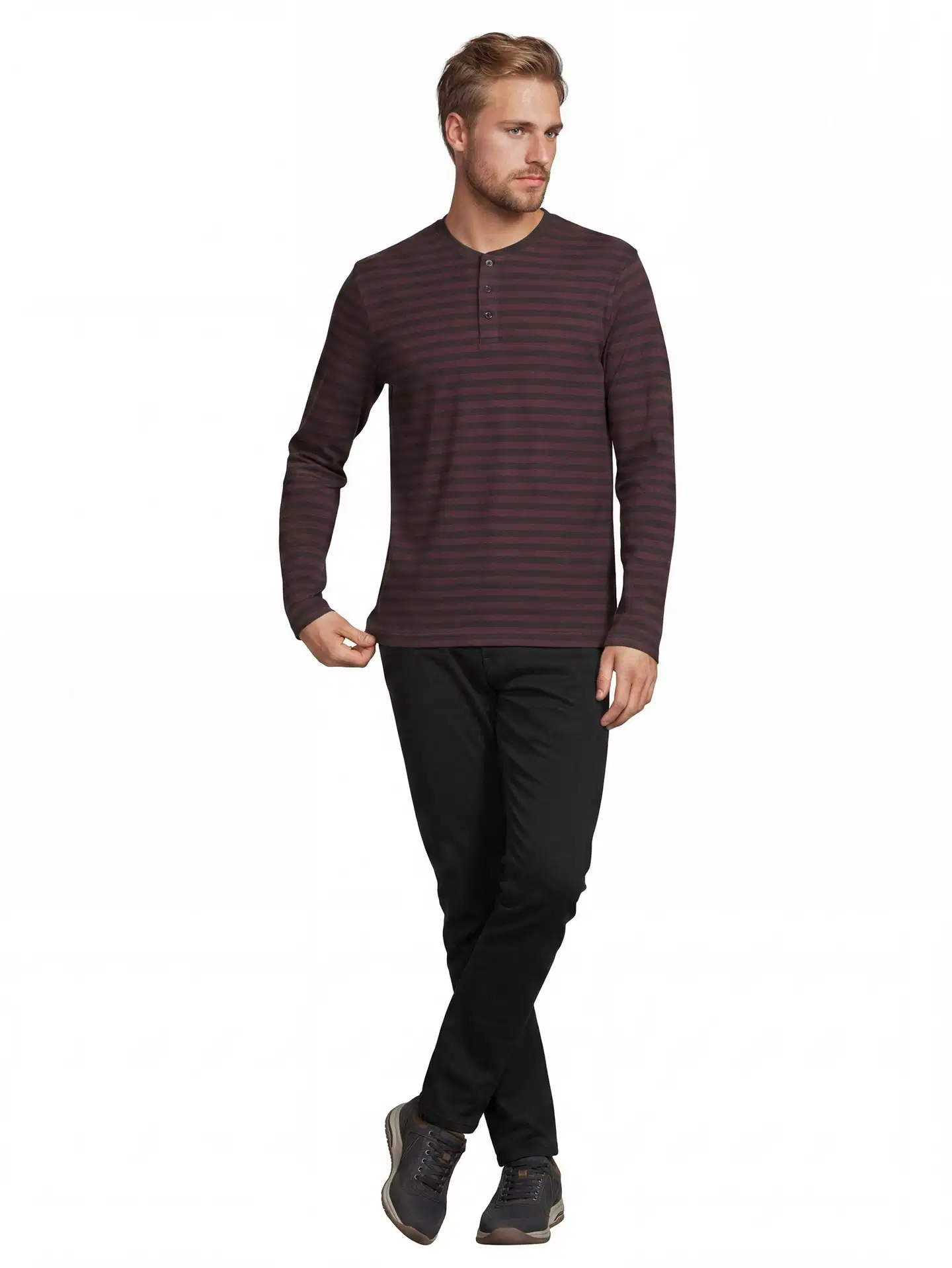 House miesten Henley-raitapaita 195H292604 - Fig/Brown - 4