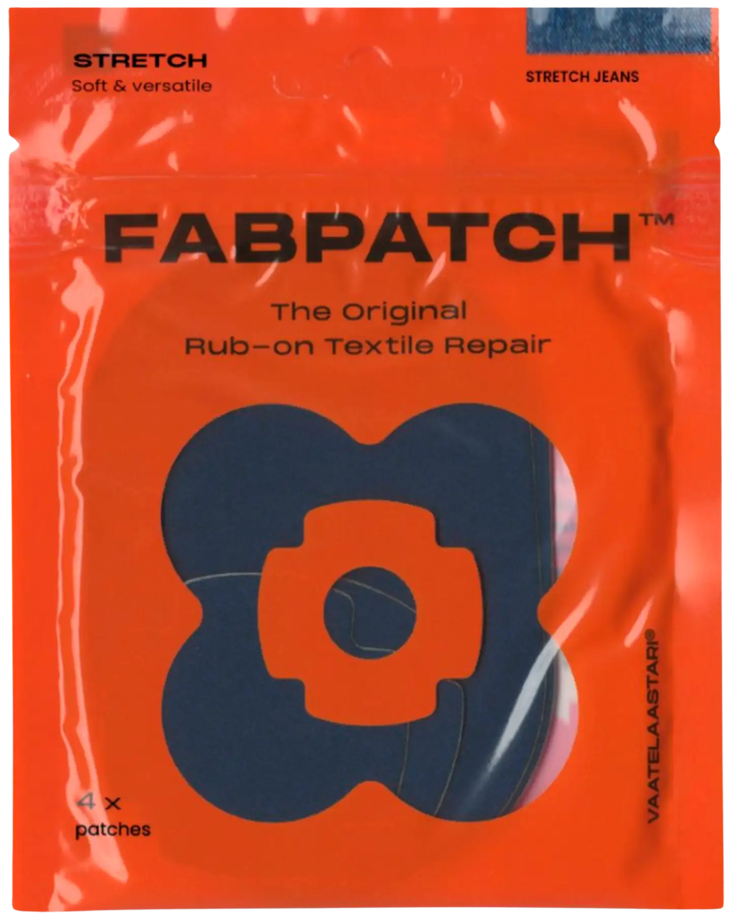 Vaatelaastari FabPatch, STRETCH JEANS -Vaatelaastari, hankaamalla kiinnittyvä tekstiilien korjauspaikka - 1