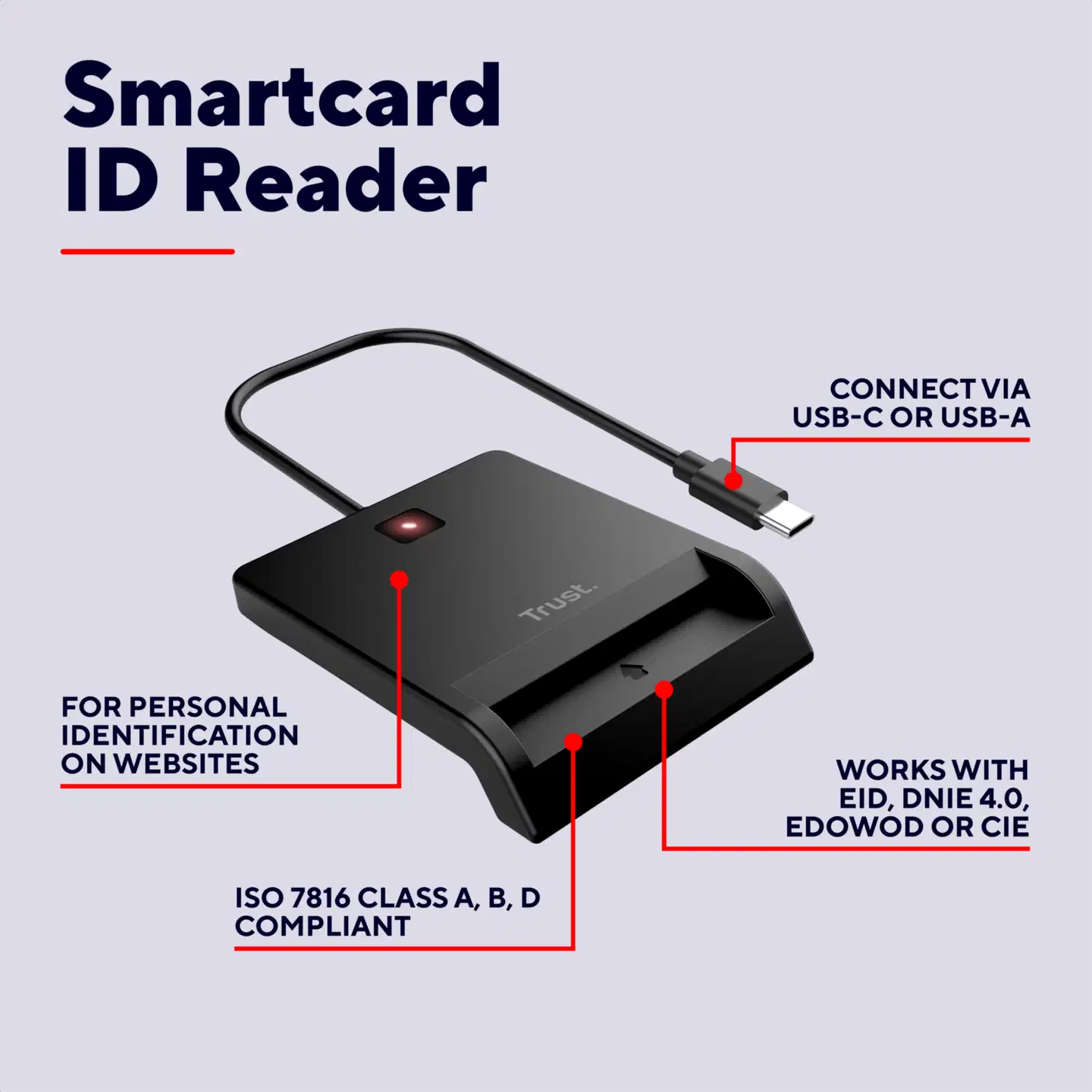 Trust Primo DNI älykortinlukija USB-C/USB-A - 7