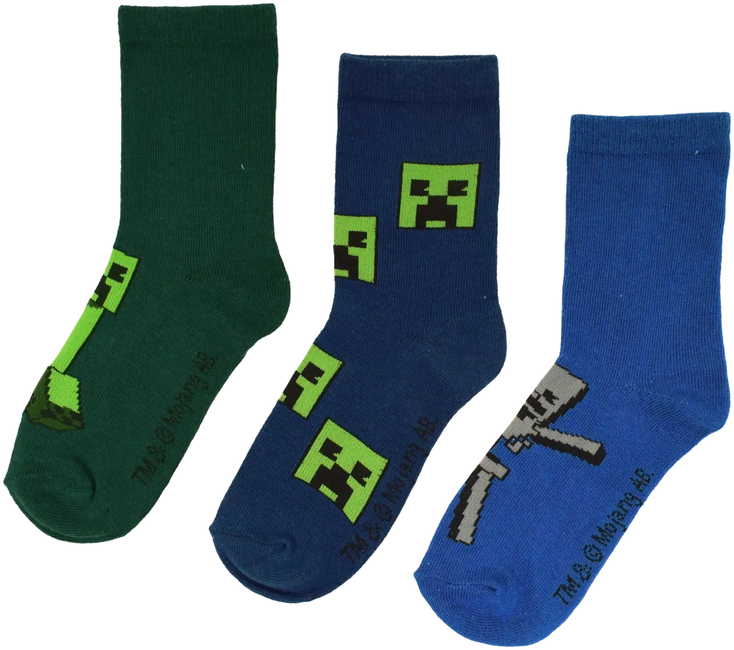 Minecraft  lasten sukat 3-pack - Tummansininen/vihreä/sininen