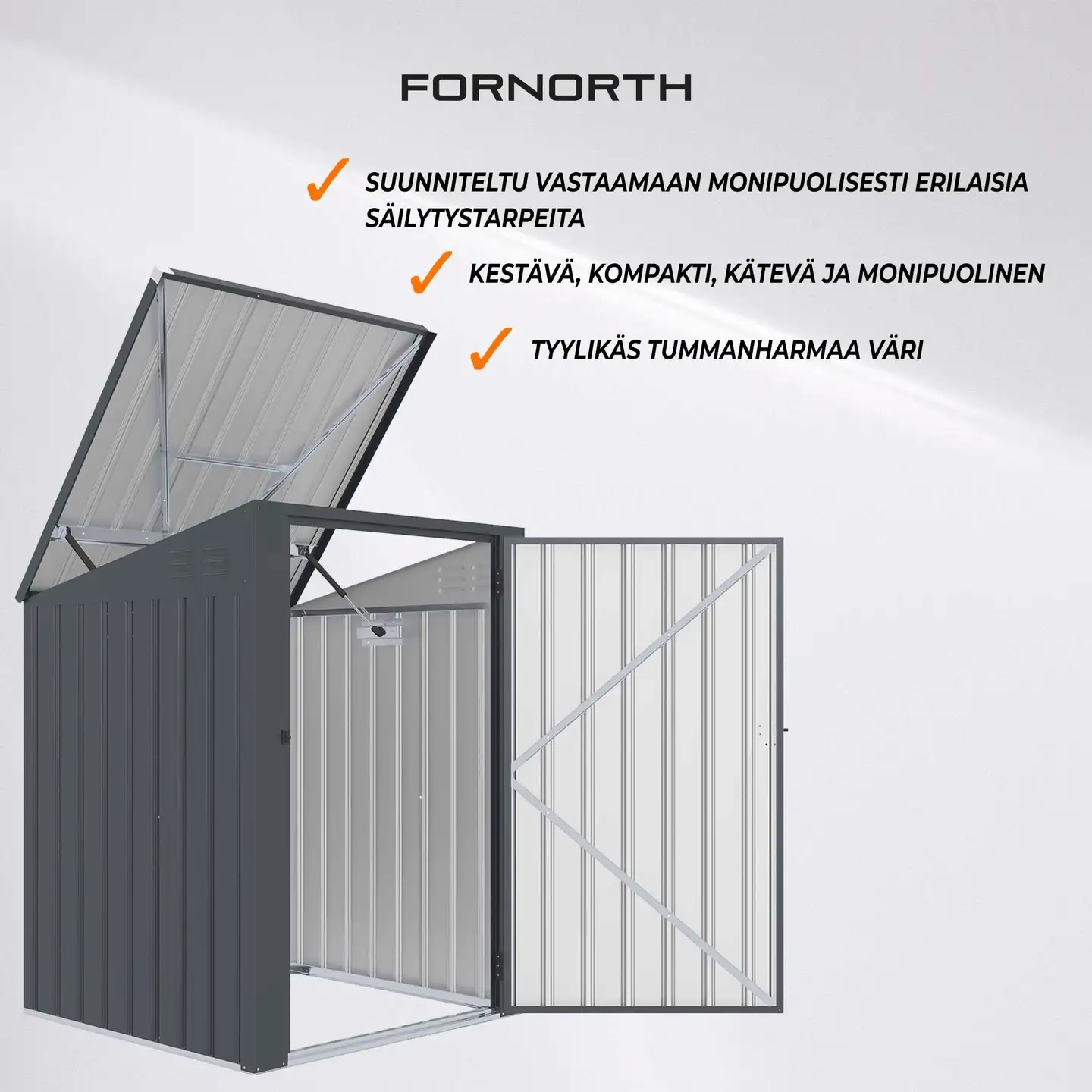 Fornorth Roskakatos 98x101x131cm, tummanharmaa - 3