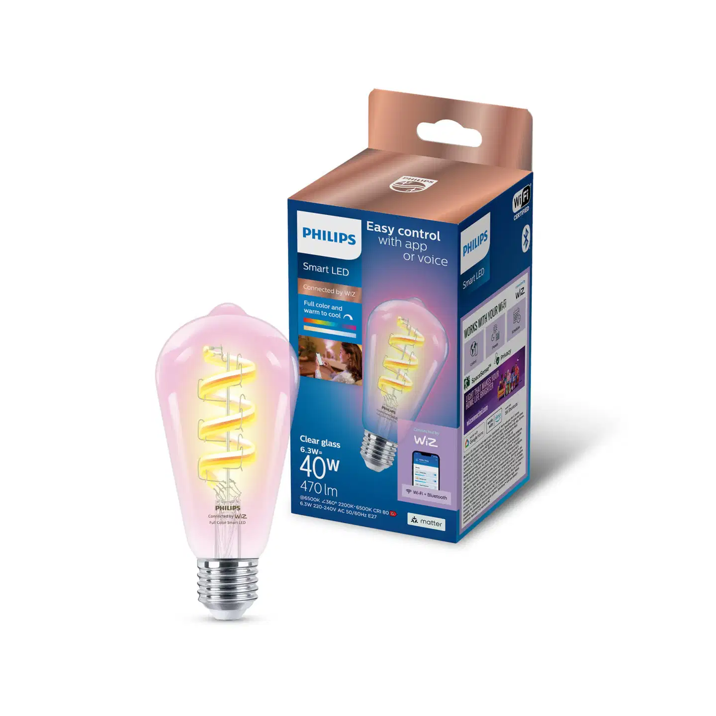 Philips Smart Lighting LED-filamenttilamppu 6W ST64 E27 2200-6500K 470lm RGB kirkas - 3