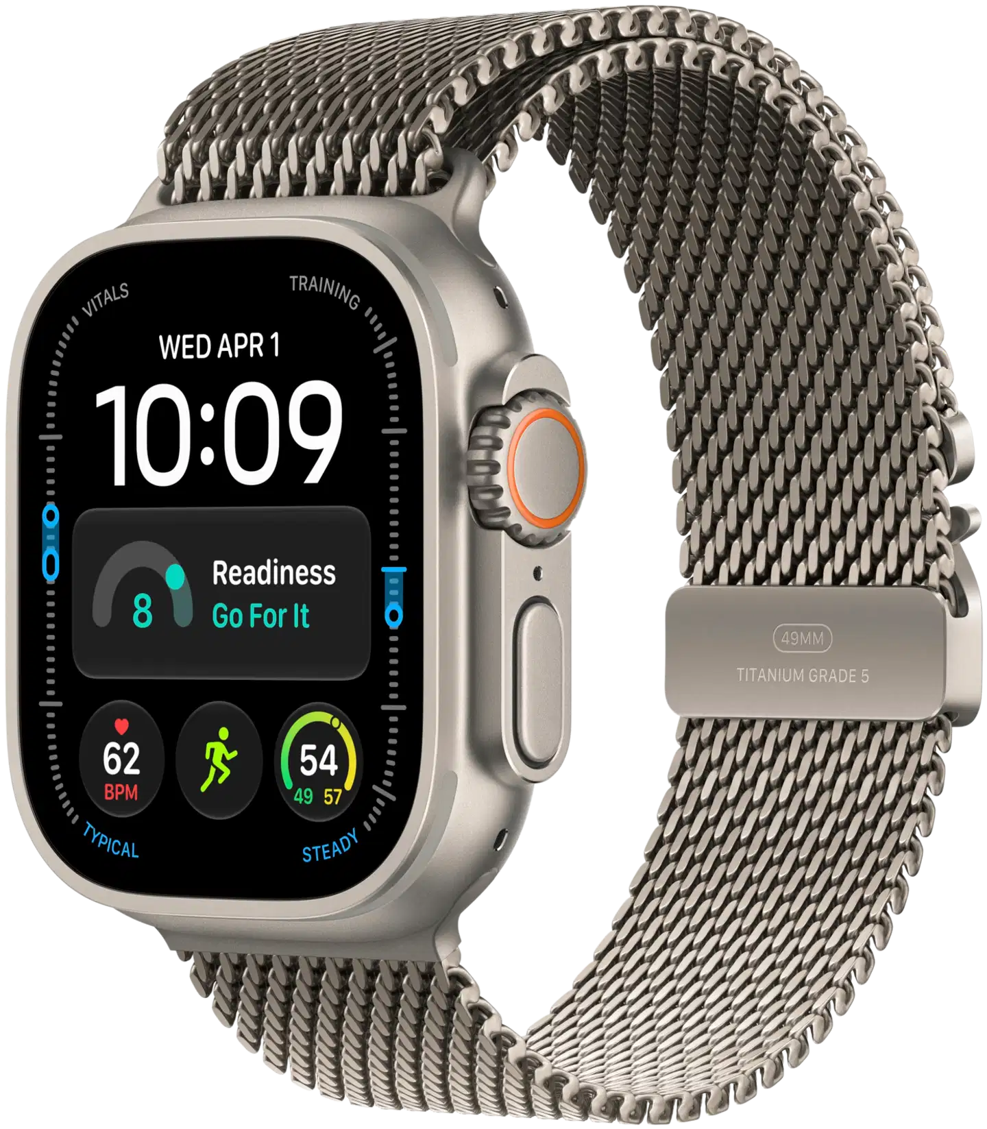 Apple Watch Ultra 4 GPS + Cellular 49 mm:n luonnontitaanikuori ja luonnontitaanin värinen milanolaisranneke - L - MJAA4KS/A - 2