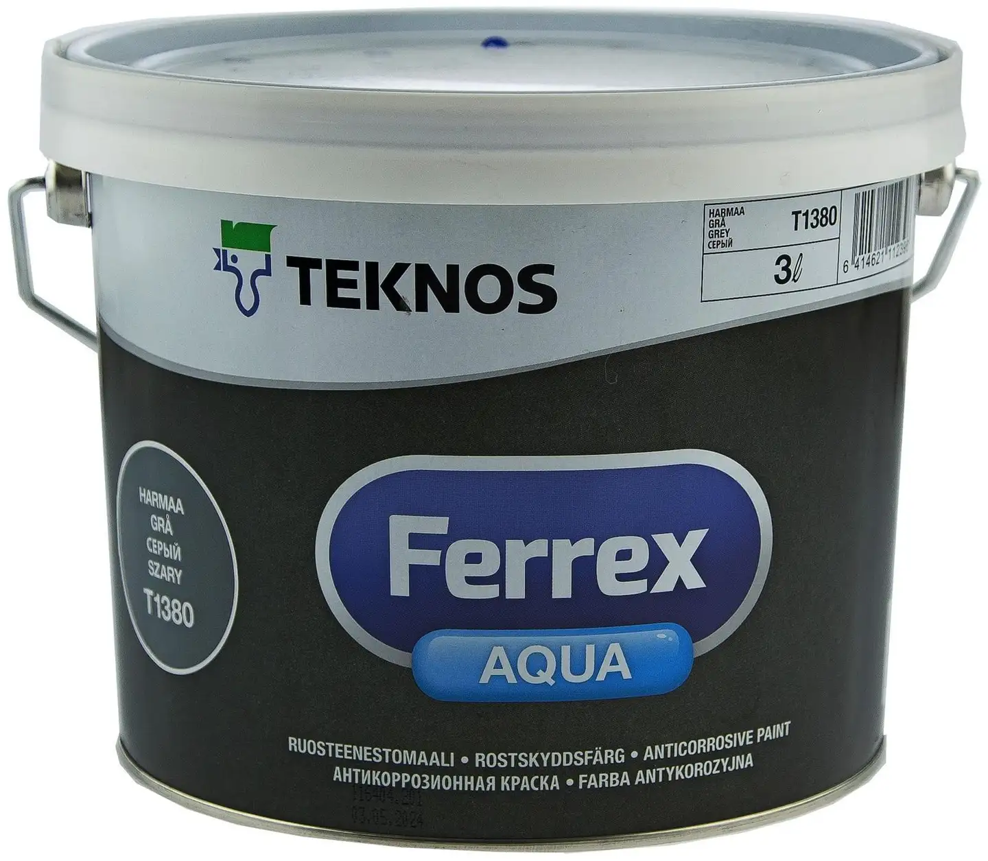 Teknos ruosteenestomaali Ferrex Aqua 3 l harmaa puolihimmeä