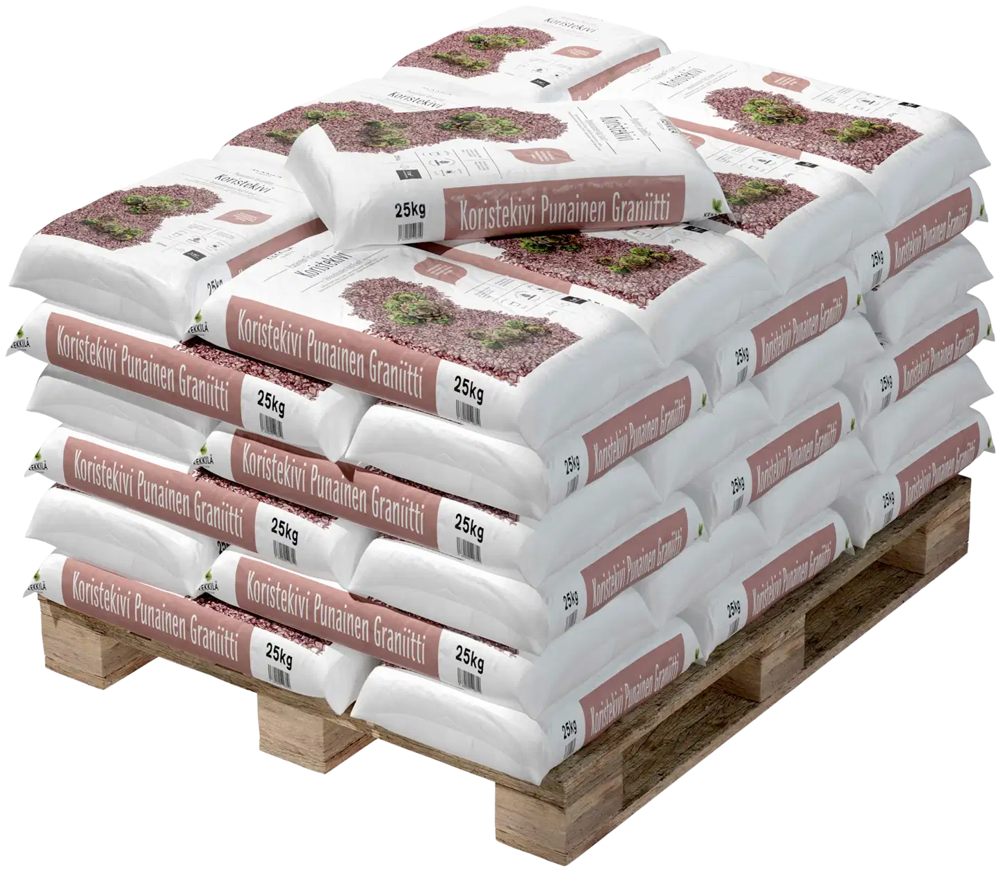 Kekkilä Koristekivi punainen graniitti 25 kg, lava 42 säkkiä - 1