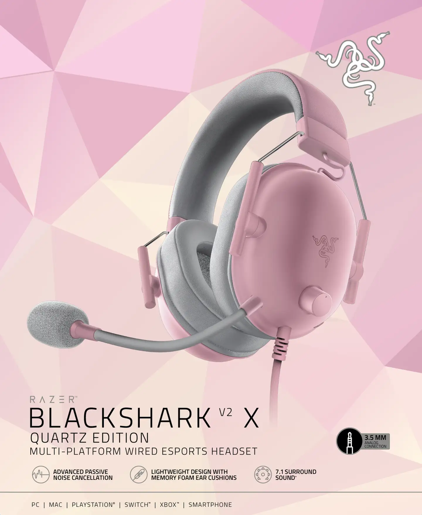 Razer pelikuulookkeet Blackshark V2 X pinkki - 3