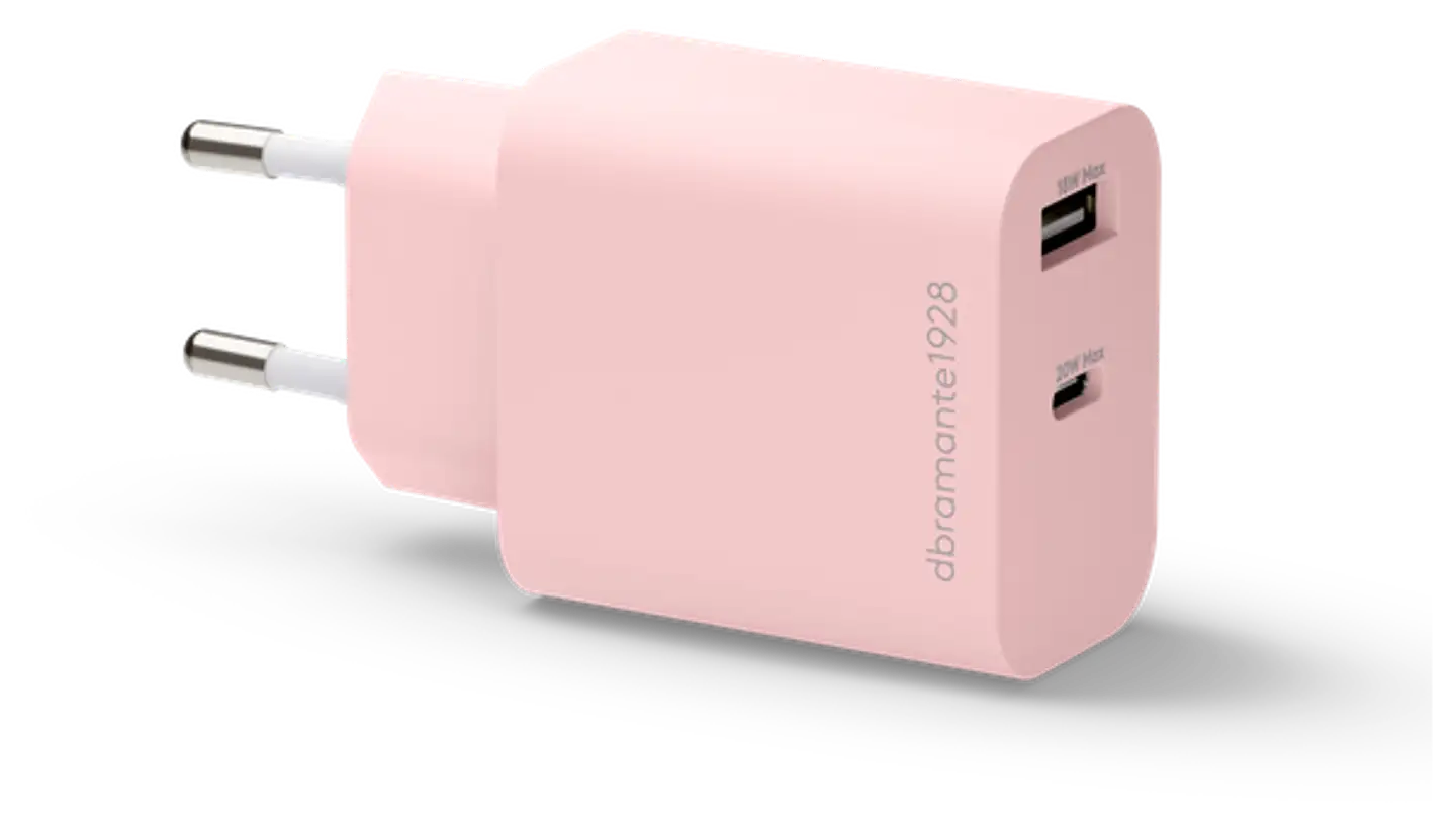 dbramante1928 seinälaturi USB-C 20W+USB-A 18W pinkki