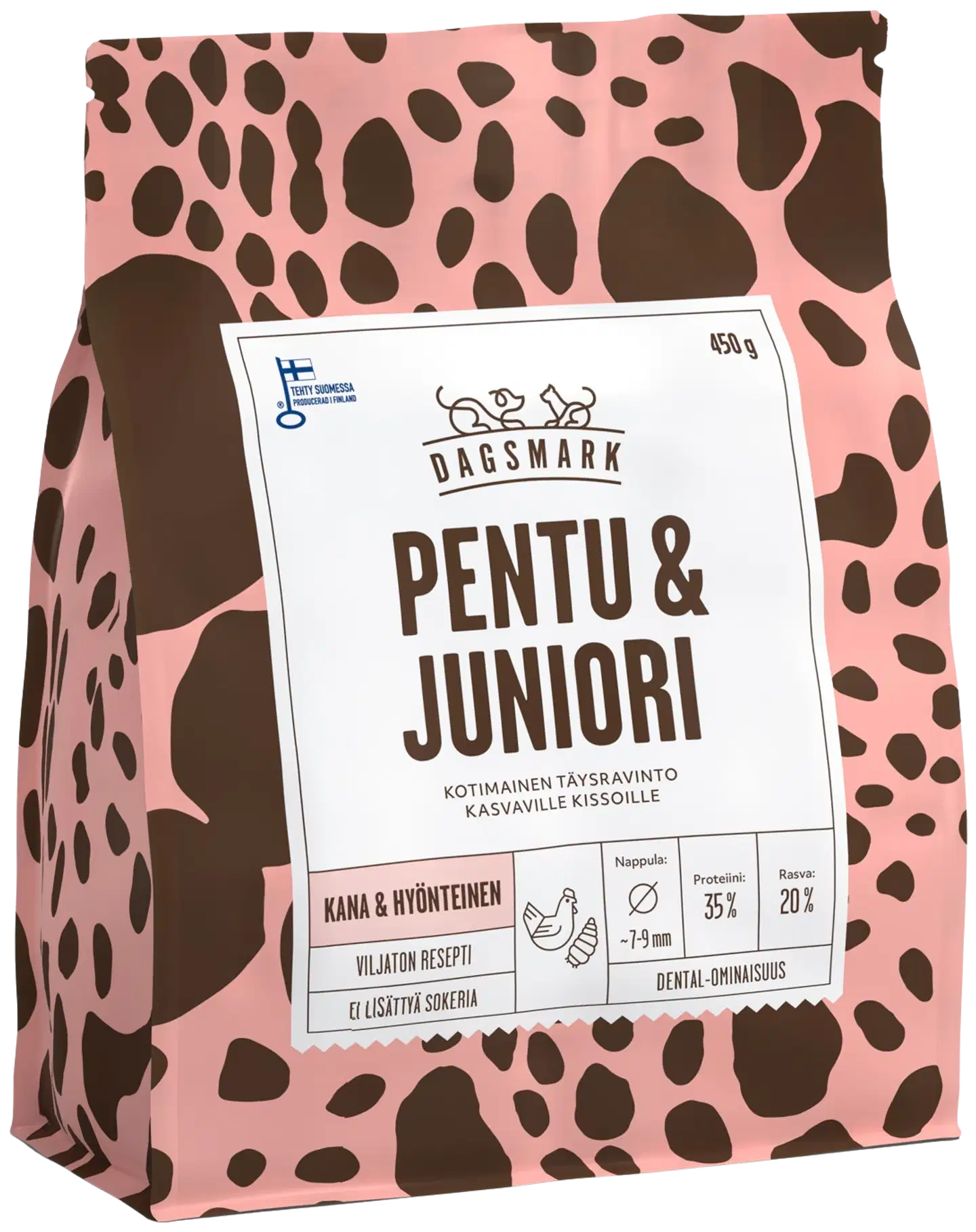 Dagsmark PENTU & JUNIORI viljaton kana, hyönteinen täysravinto pennuille ja kasvaville kissoille 450 g