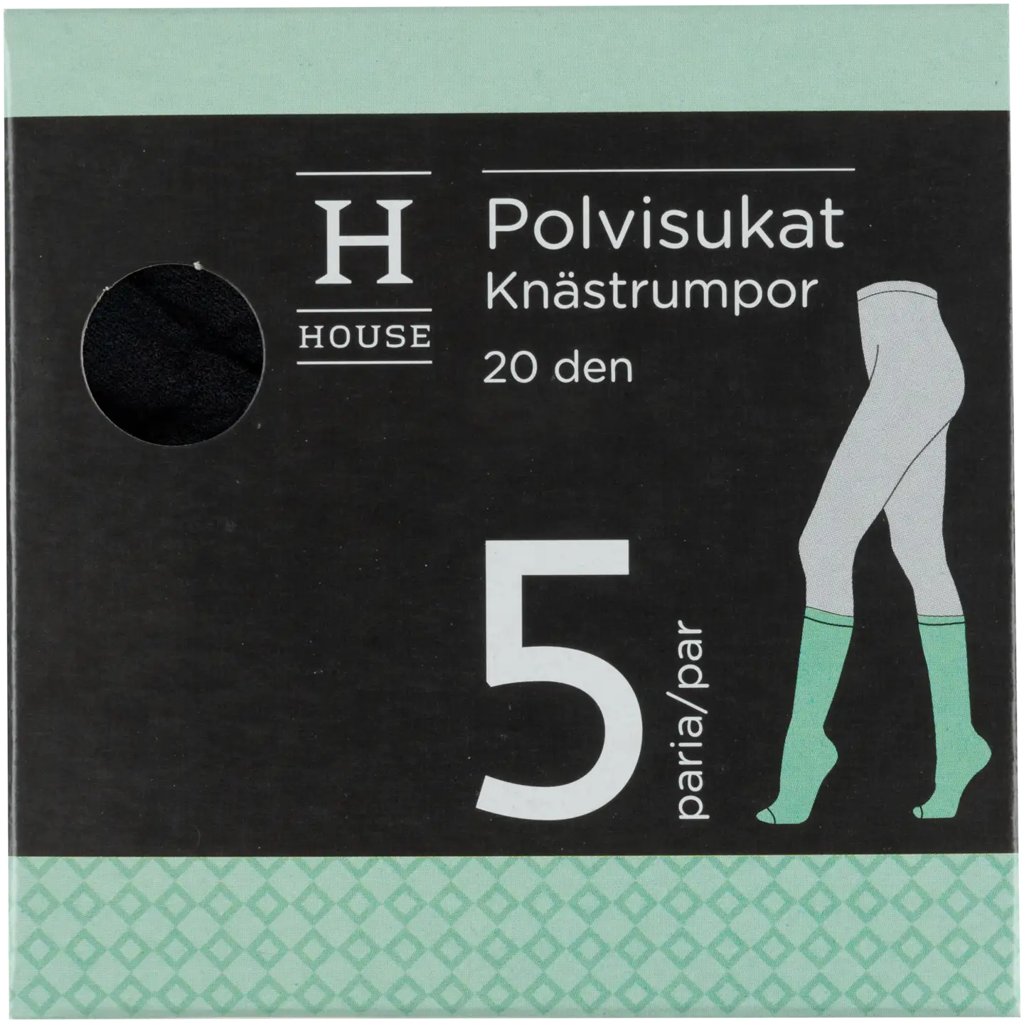 House naisten polvisukat 20 den 214X20PS5 5-pack - MUSTA