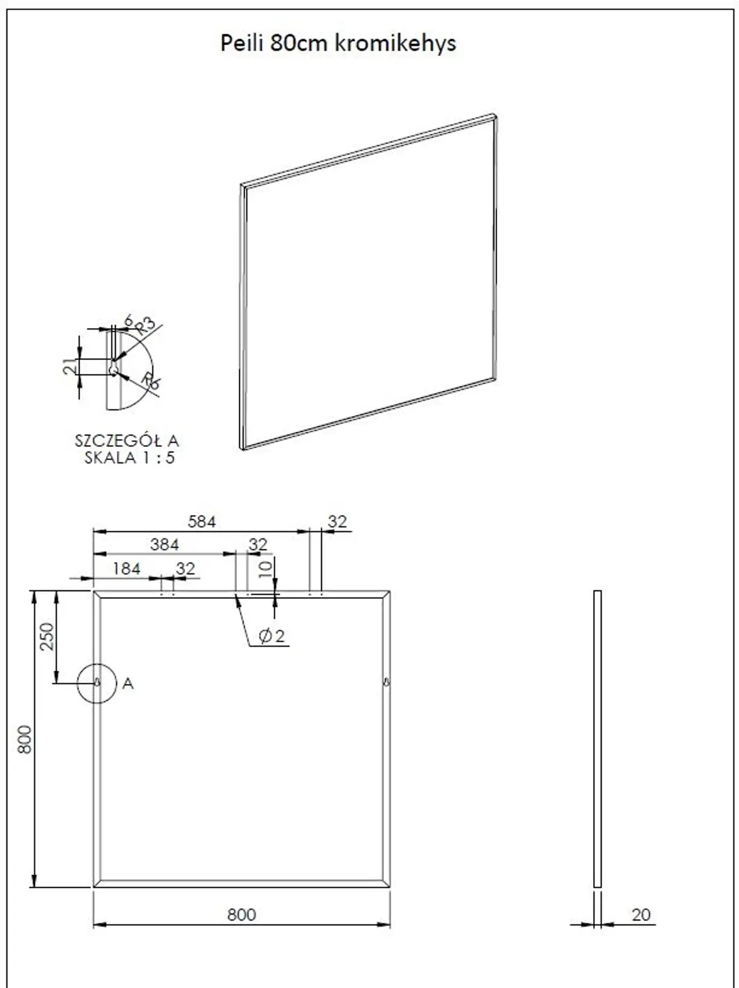 Kehyspeili kromi 80cm (Kalla) - 2