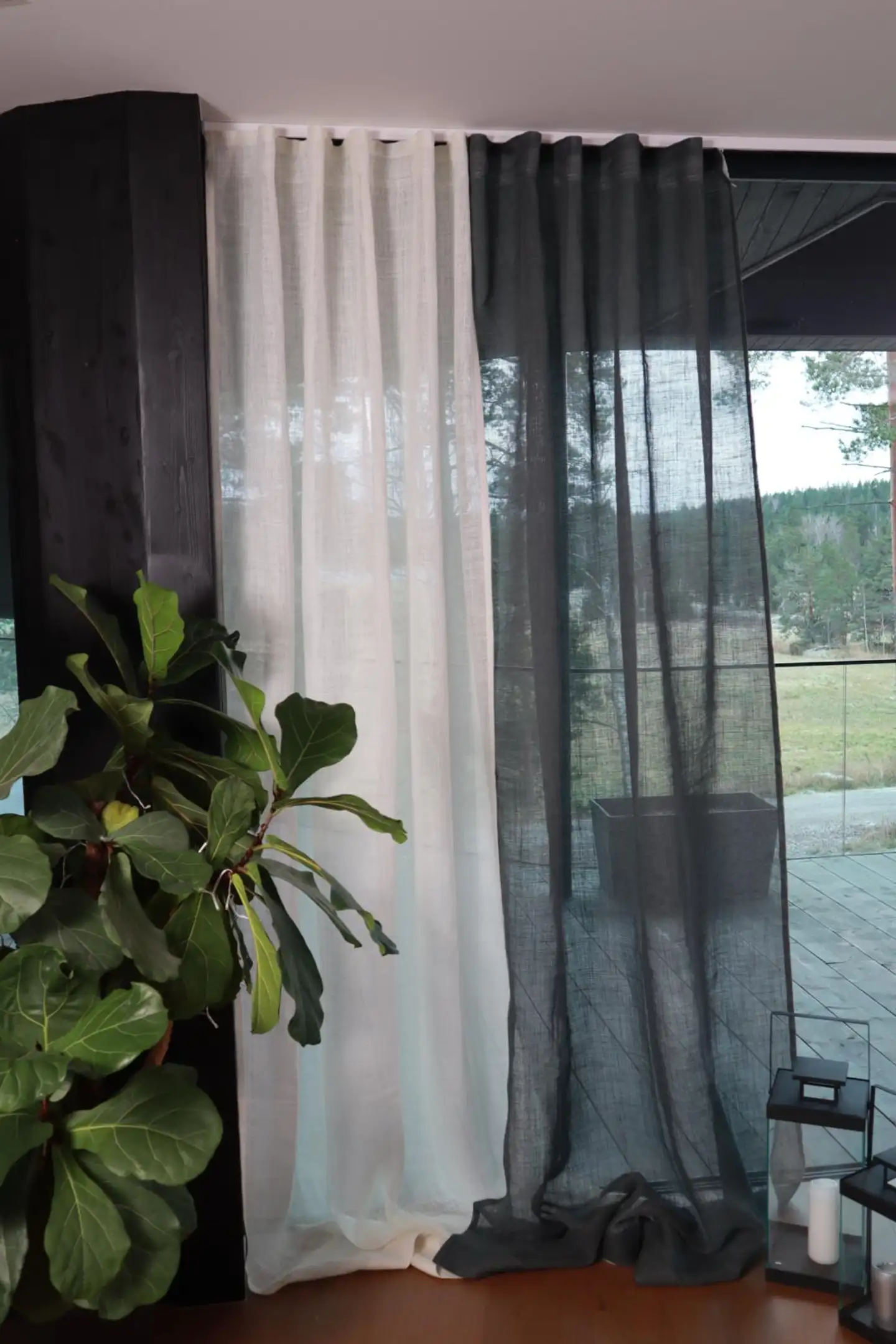 Ihanin pellavaverho 100% tummanharmaa 140 x 280 cm - 4