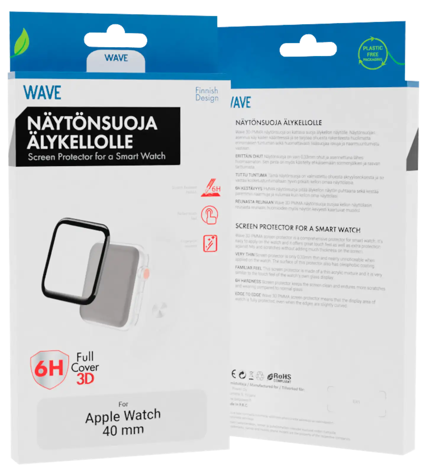 Wave 3D PMMA näytönsuoja, Apple Watch 40mm, Musta Kehys - 1