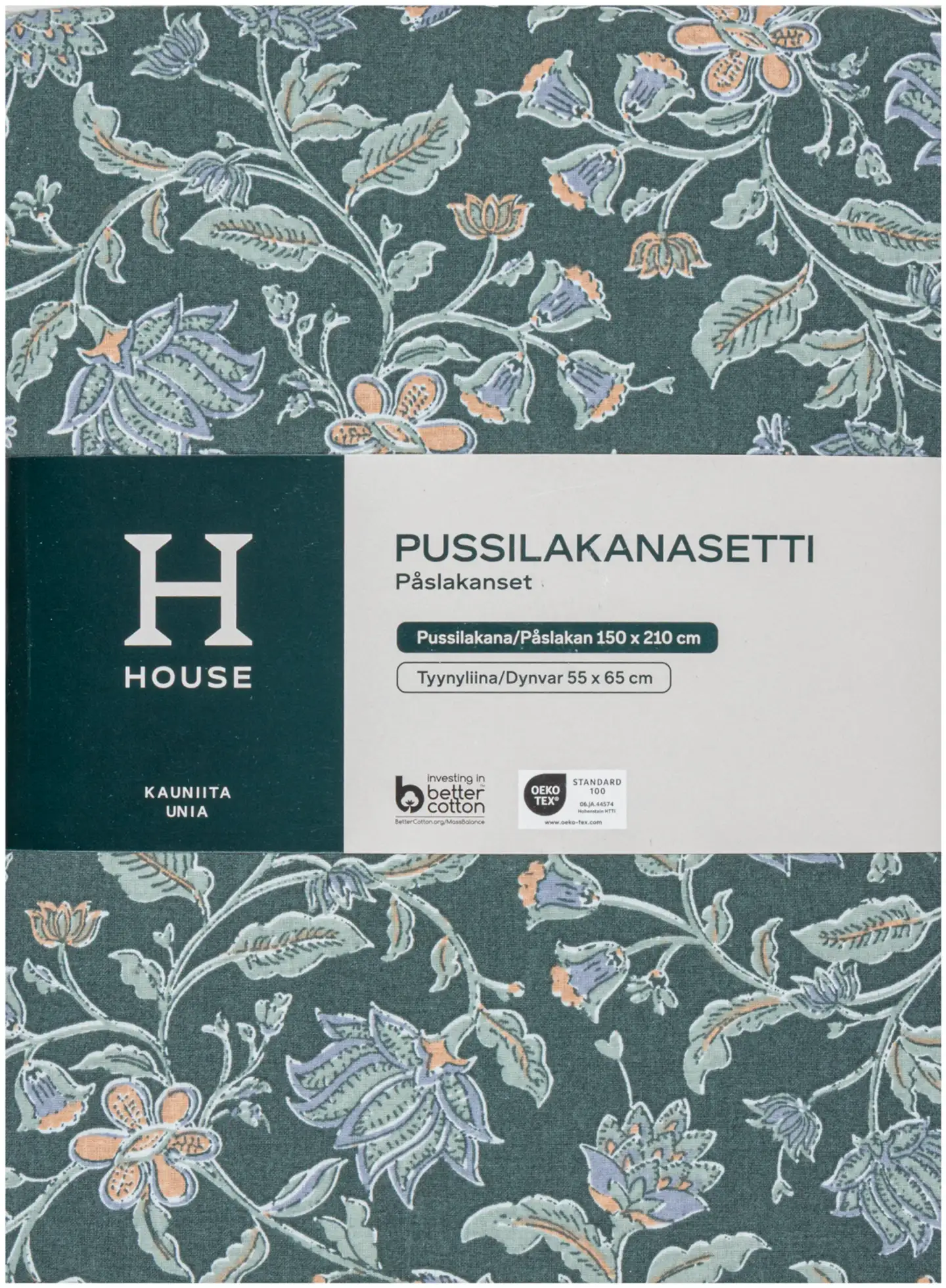 House satiinipussilakanasetti Ofelia 150 x 210 + 55 x 65 cm vihreä - 2