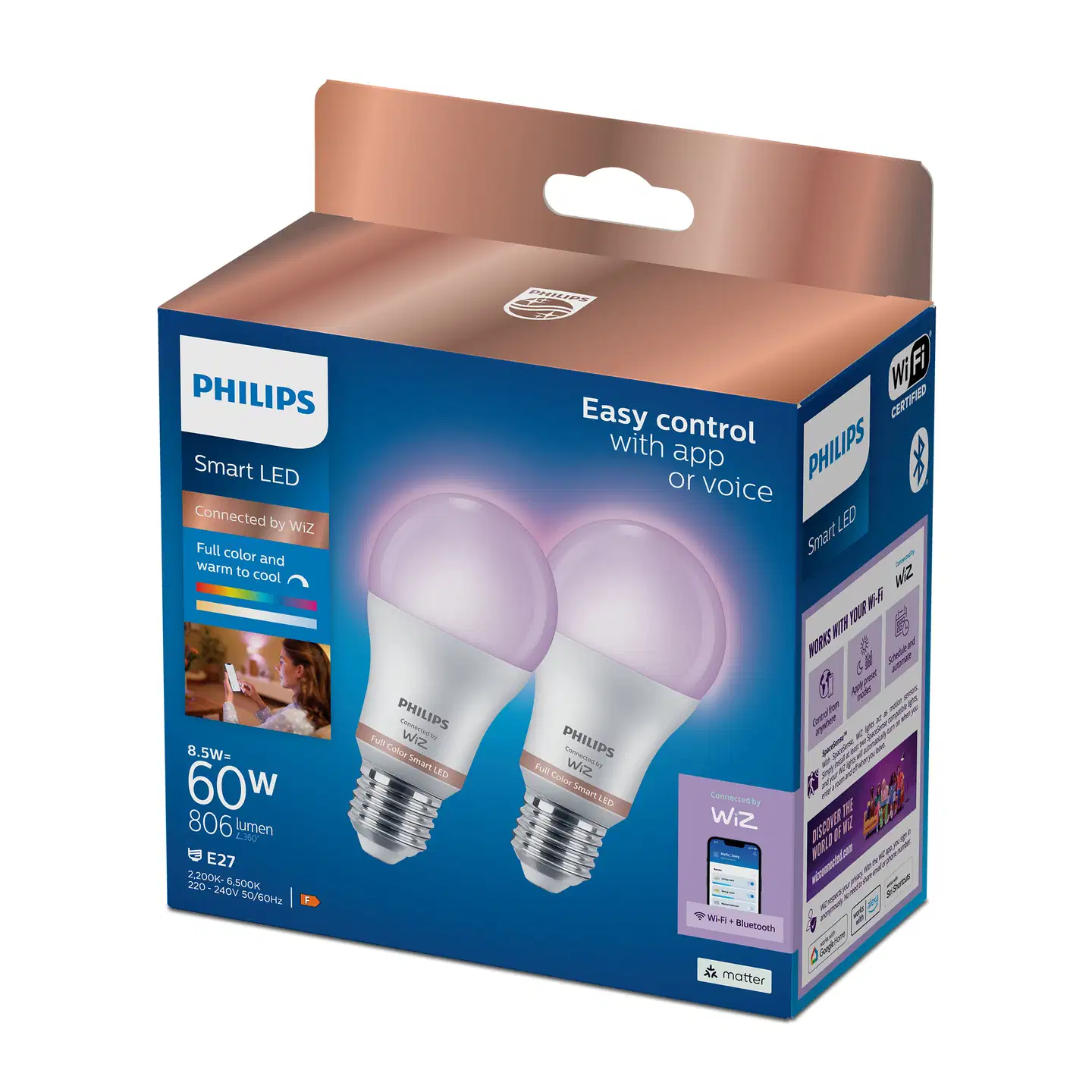 Philips Smart Lighting LED-filamenttilamppu 9W A60 E27 2200-6500K 806lm RGB 2 kpl - 2