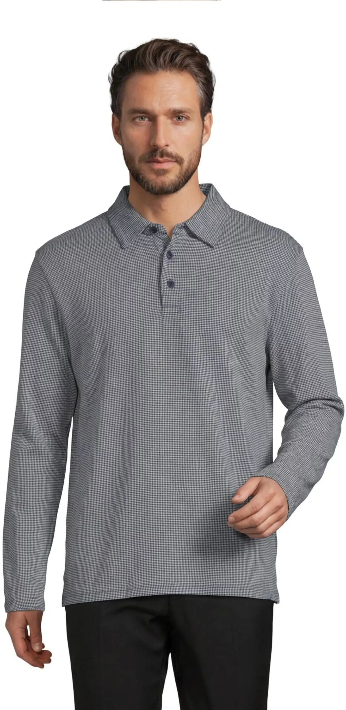 London Fog miesten pitkähihainen jacquard jersey -pikeepaita 194L292607 - Navy Blazer - 1