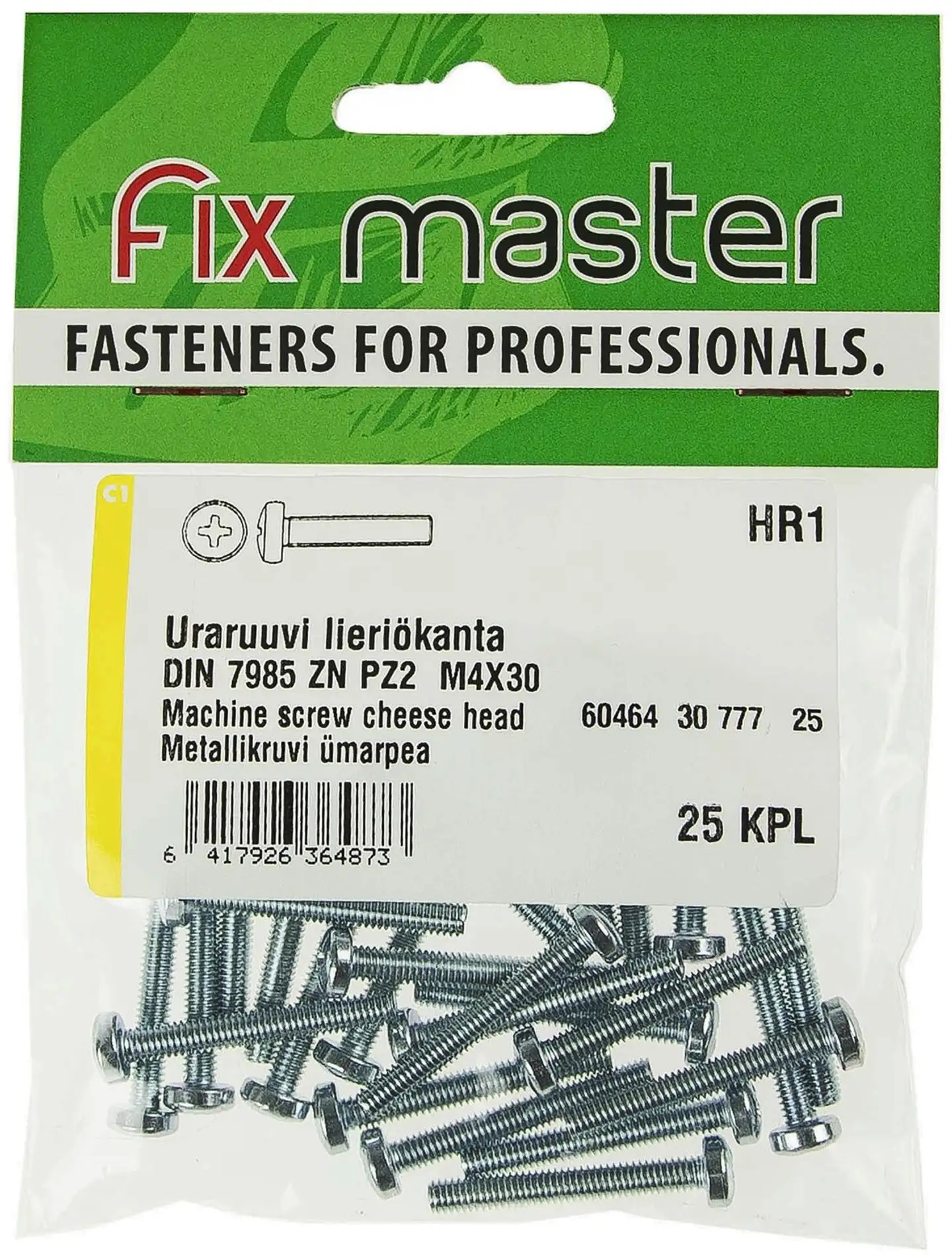 Fix Master uraruuvi kupukanta PZ2 M4X30 sinkitty 25kpl