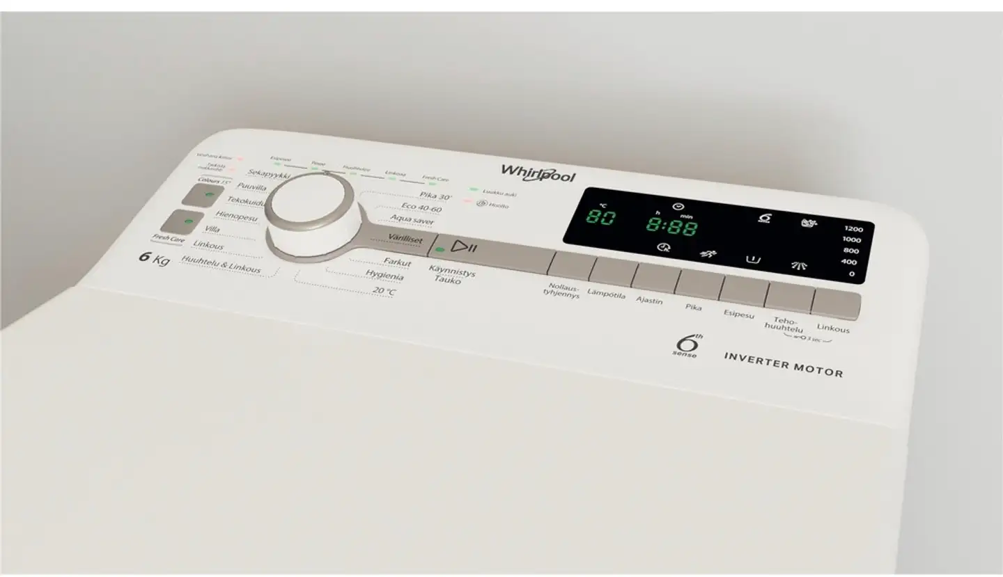 Whirlpool päältä täytettävä pyykinpesukone TDLR 6261BS FN, 40cm, 6kg, valkoinen - 6
