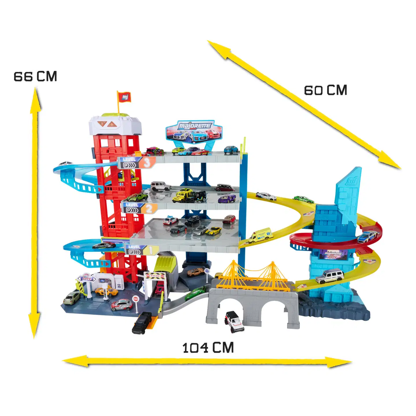 Majorette - Double Track Garage, nelikerroksinen autotalli ja 4 autoa, 7,5 cm, die-cast, moottoroitu hissi - 4