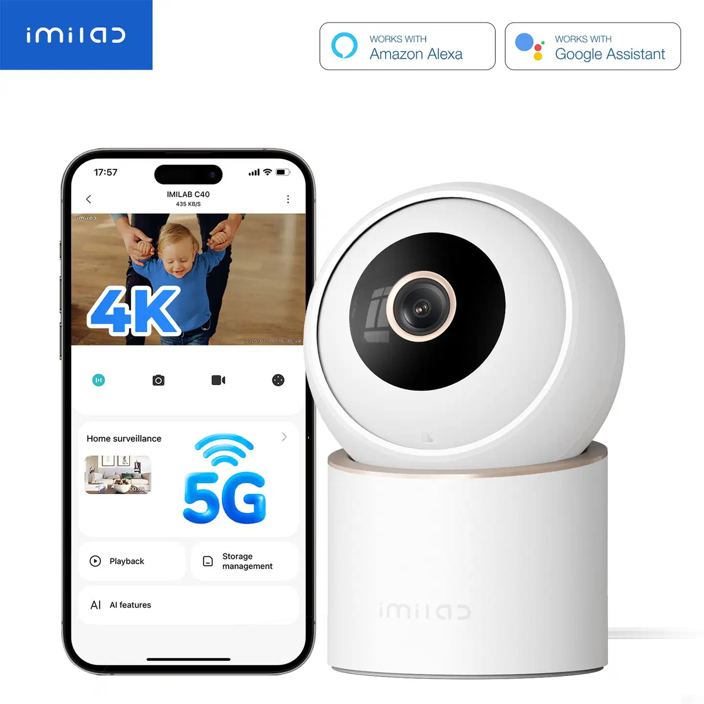 Imilab C40 4K WiFi -valvontakamera sisäkäyttöön CMSXJ112A - 12