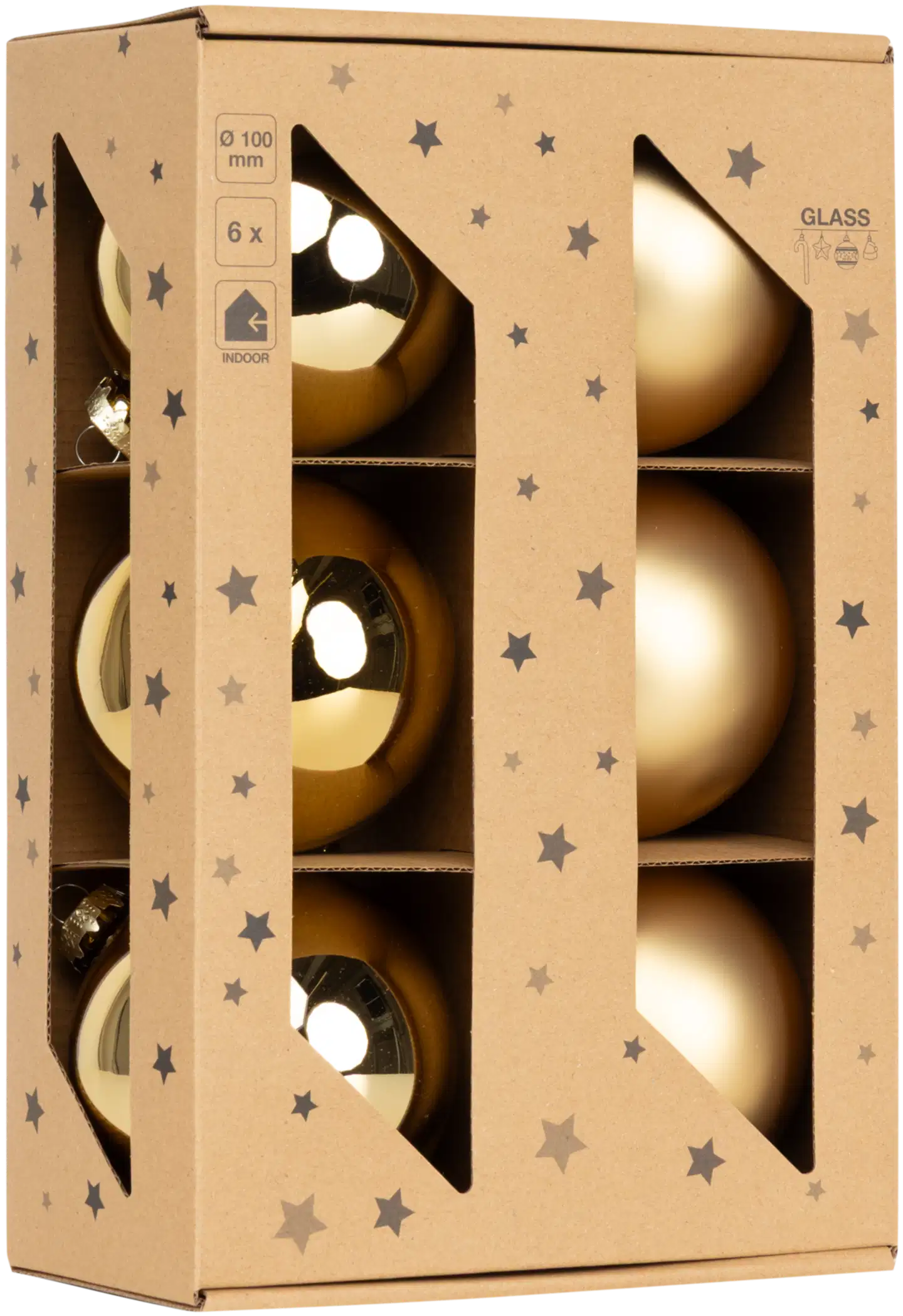 House lasinen joulupallo 10 cm kullanvärinen 6 kpl