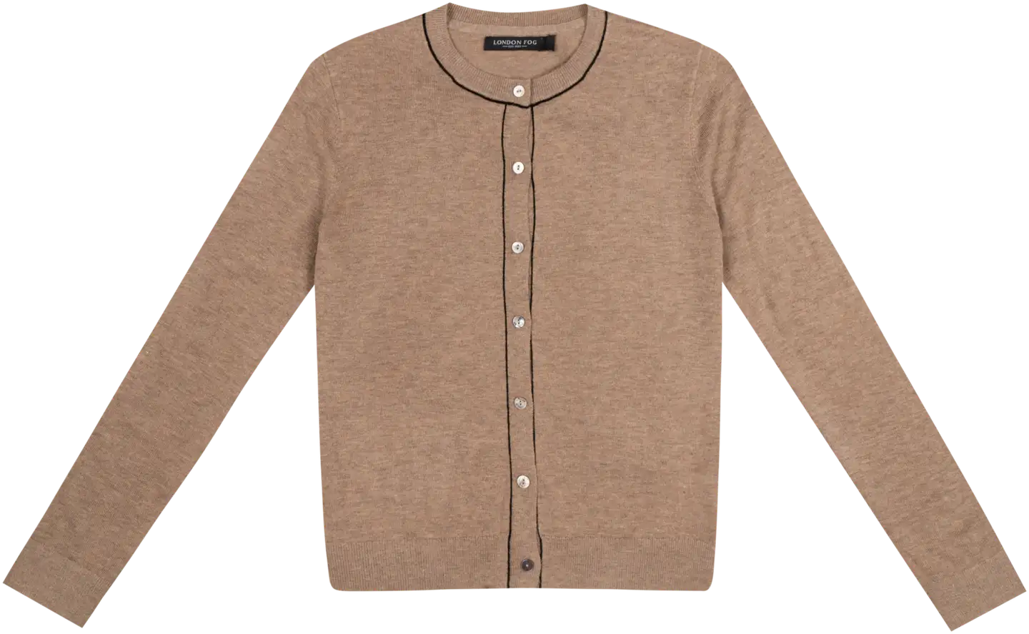 London Fog naisten neuletakki merinosekoitetta  218L342508 - dark beige, black piping - 1