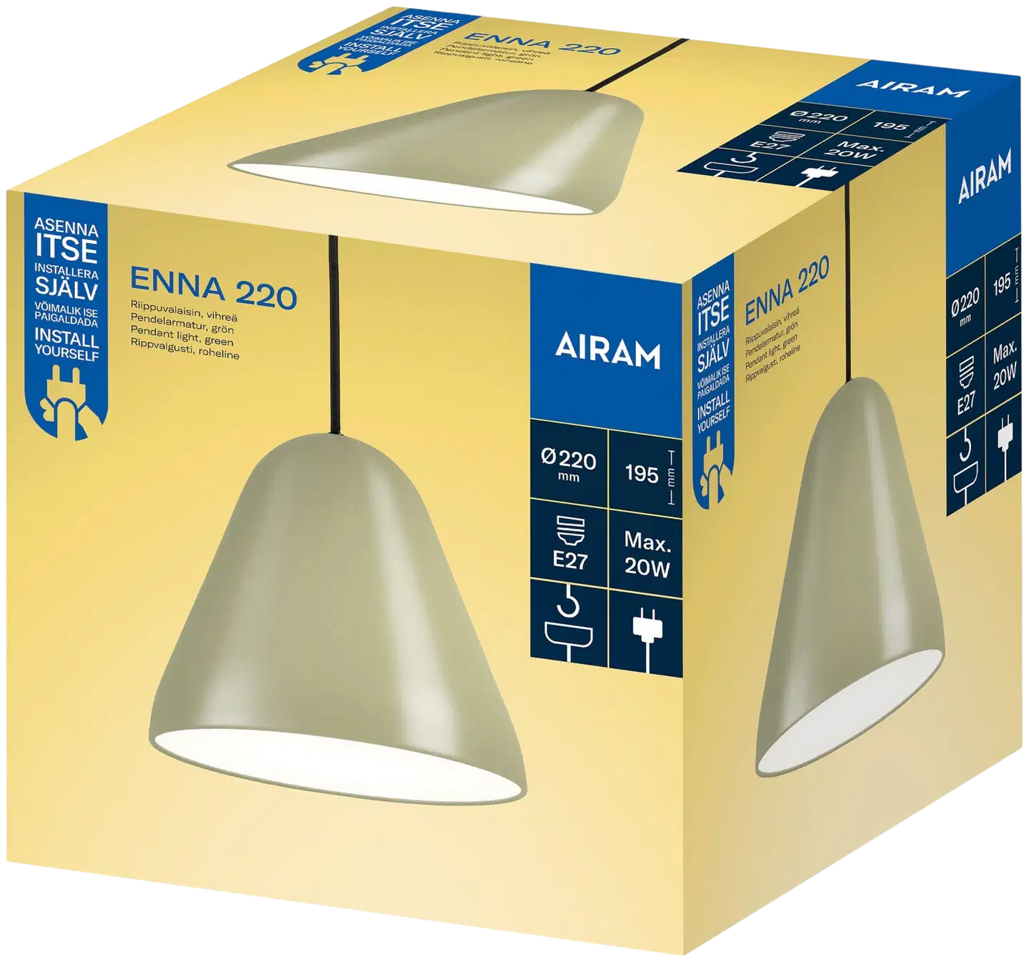 Airam Enna 220 riippuvalaisin E27 vihreä - 2