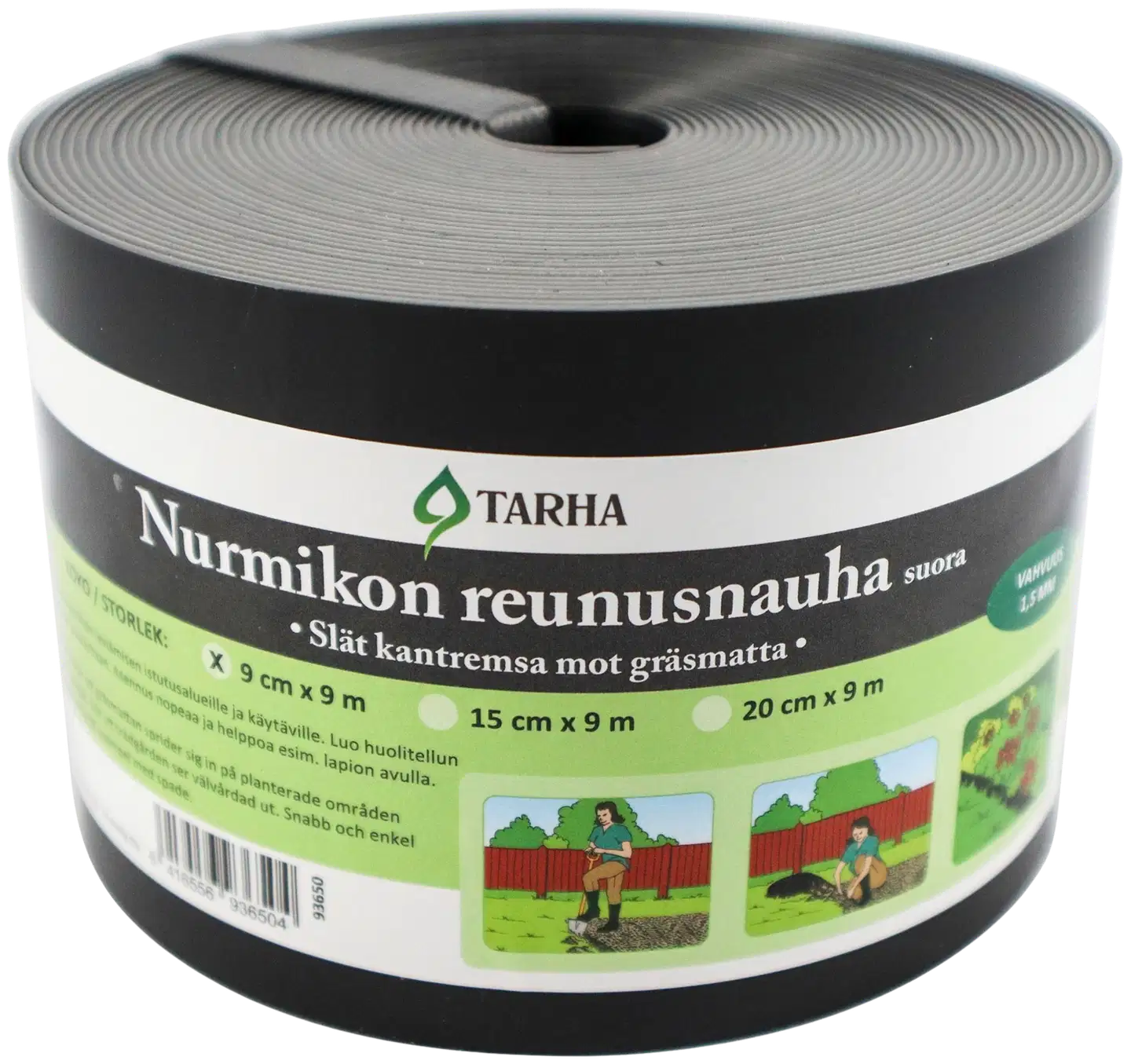 Nurmikon reunusnauha suora 9 cm x 9 m musta - 1