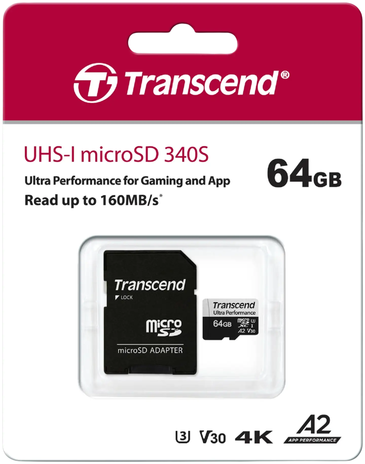 Transcend muistikortti 340S 64GB U3 microSDXC R160 W80 MB/s - 2