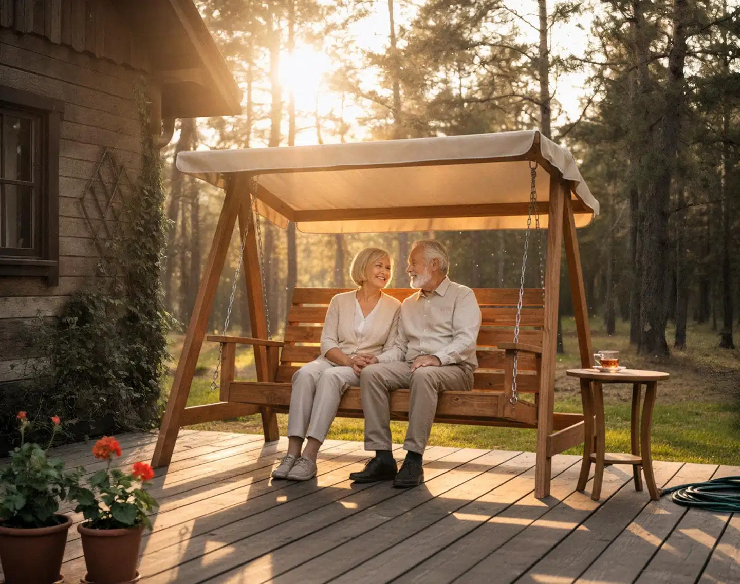 3-istuttava pihakeinu katoksella, ruskea - 7