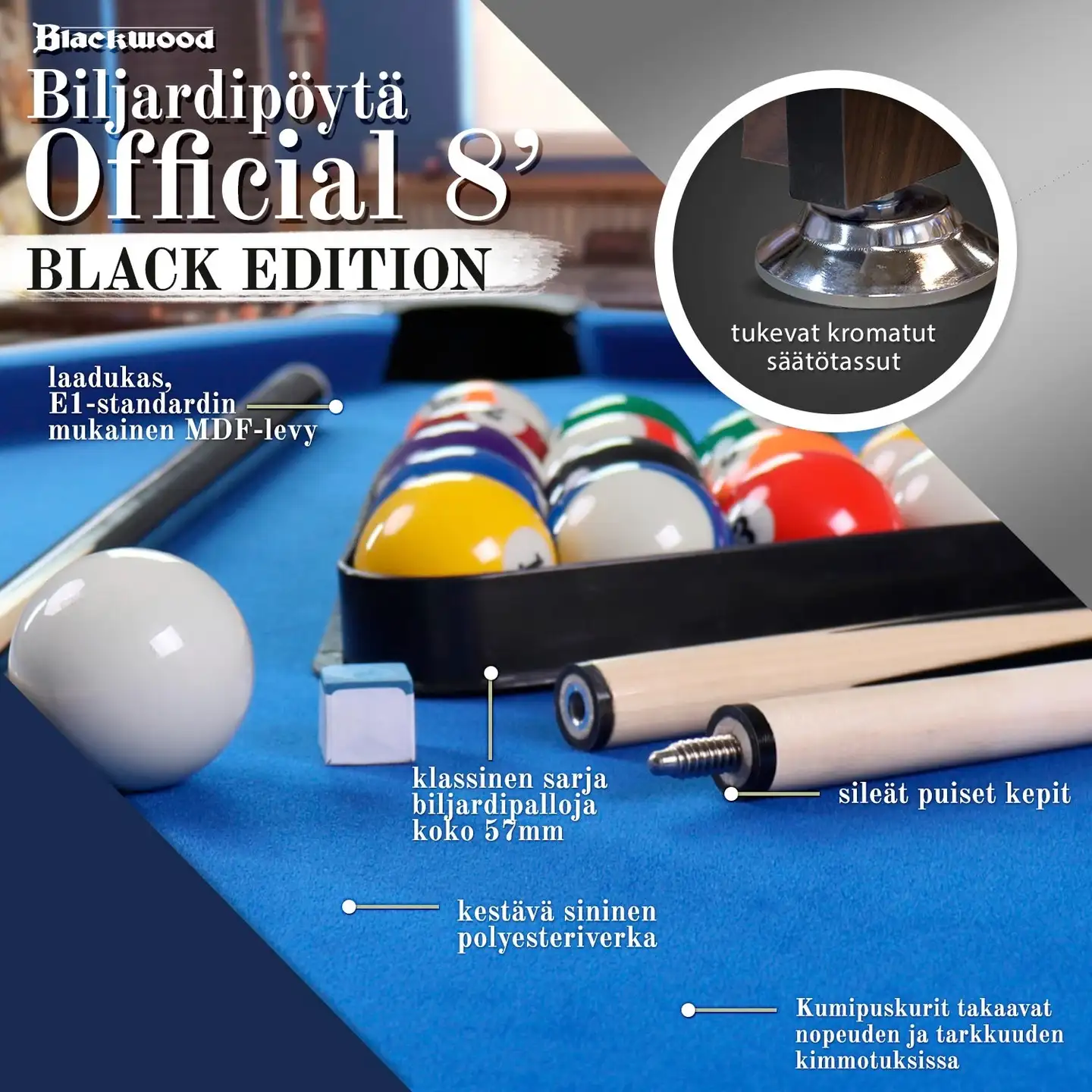 Blackwood Biljardipöytä, 8' Official Black - 10