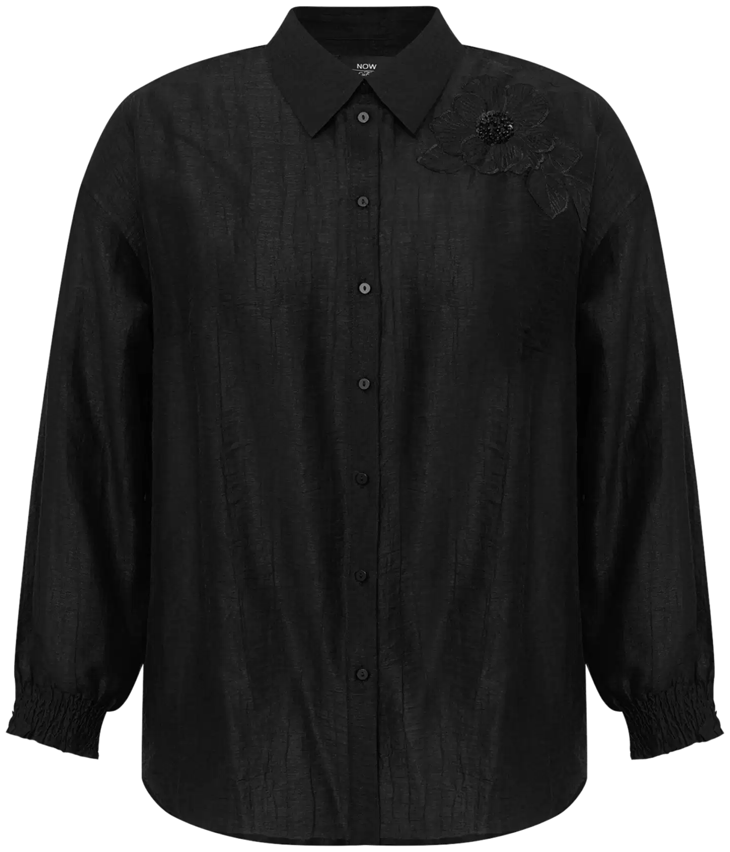 Now Curvy naisten paitapusero kukkakoristeella, D-mitoitus - Black - 1