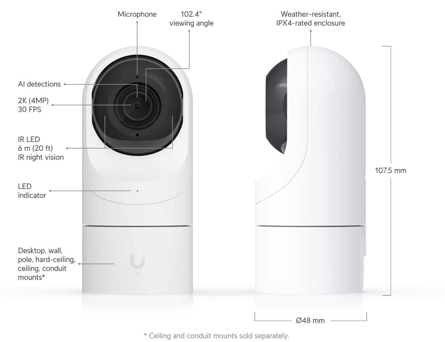 Ubiquiti 2K HD PoE -valvontakamera joustavaan sisä/ulkoasennukseen UVC-G5-Flex - 9