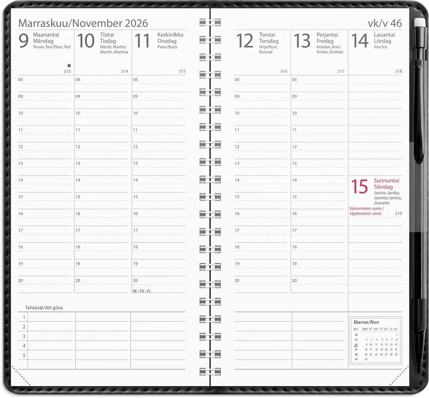 Burde Kalenteri 2026 Plan musta keinonahka - 2