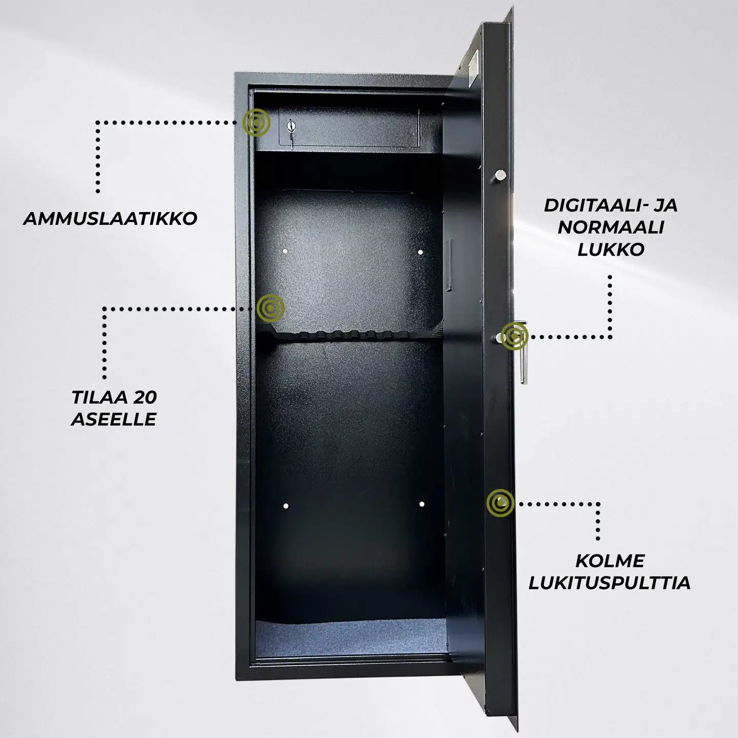 Trekker Asekaappi 20-Asetta AS2000, Musta, Digitaalilukolla - 3